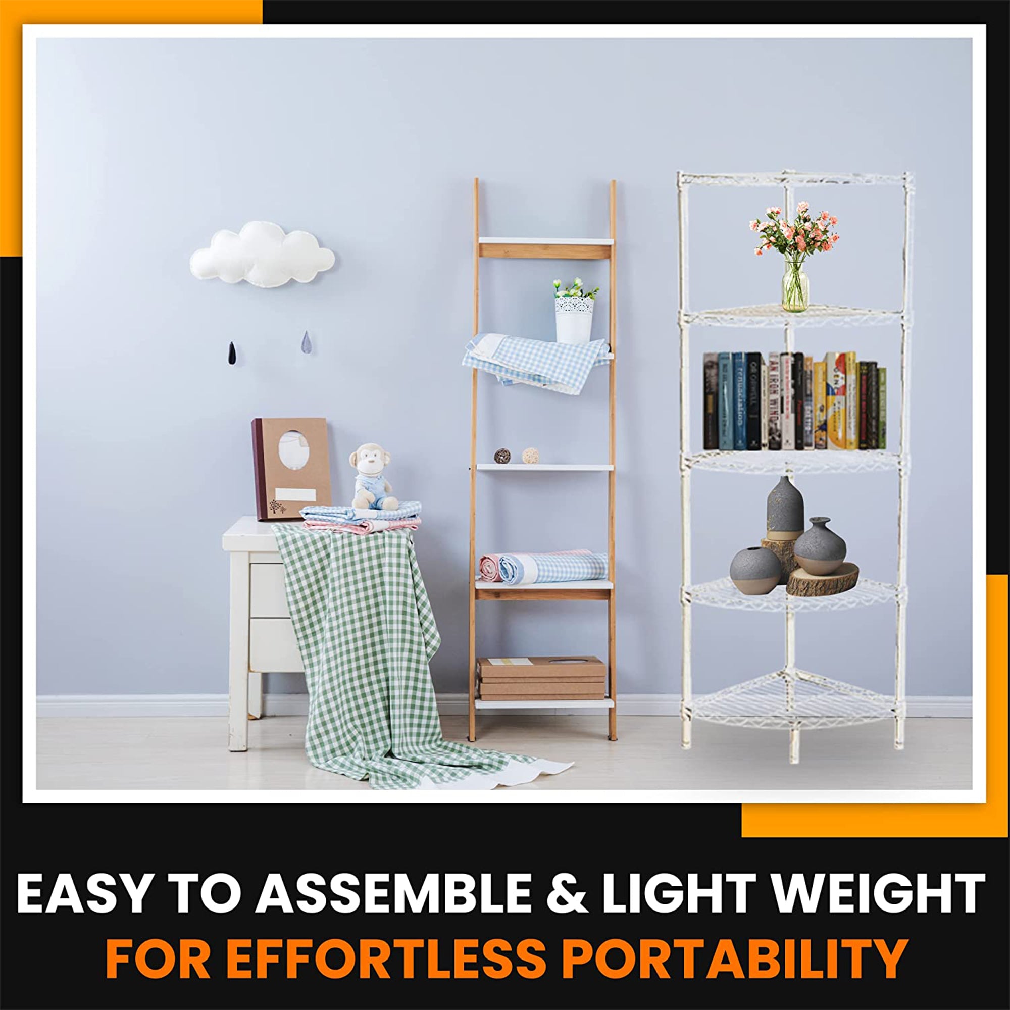 Juggernaut Storage Steel Wire 5-Tier Corner Home Shelving Unit Tower, White - VMInnovations