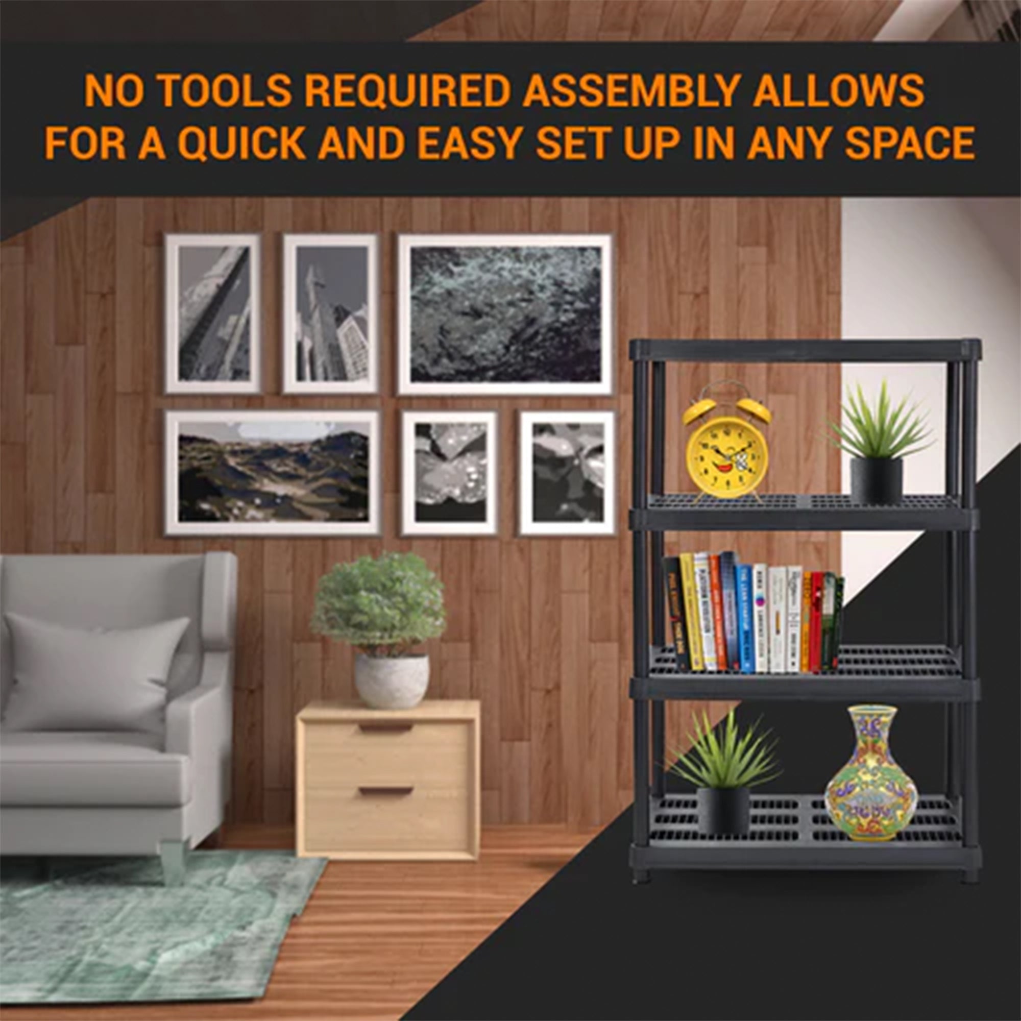 Juggernaut Storage 56" 4 Shelf Plastic Shelving Storage Unit, Black(Open Box) - VMInnovations