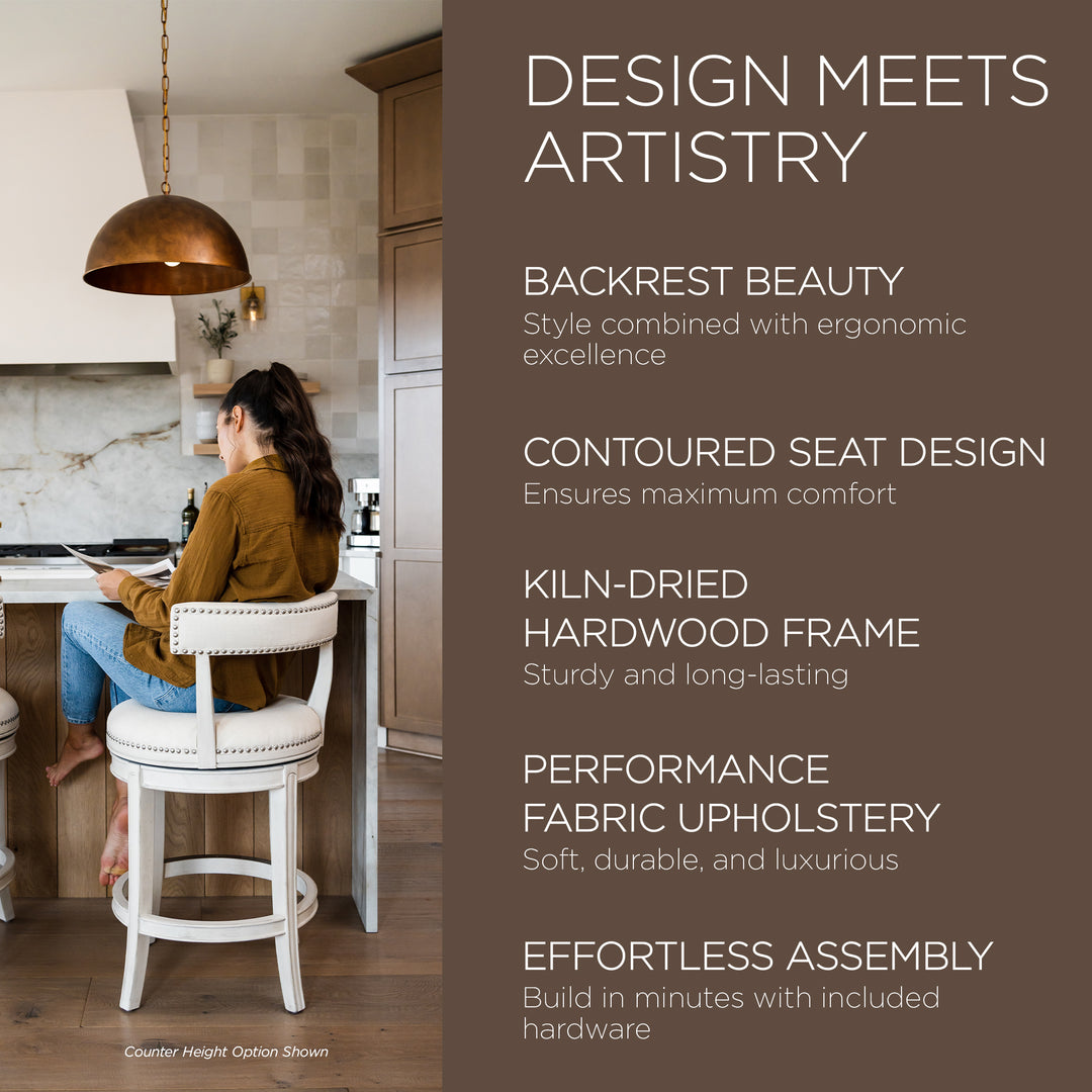 Maven Lane Bar Stool in White Oak Finish w/Natural Fabric Upholstery (For Parts) - VMInnovations