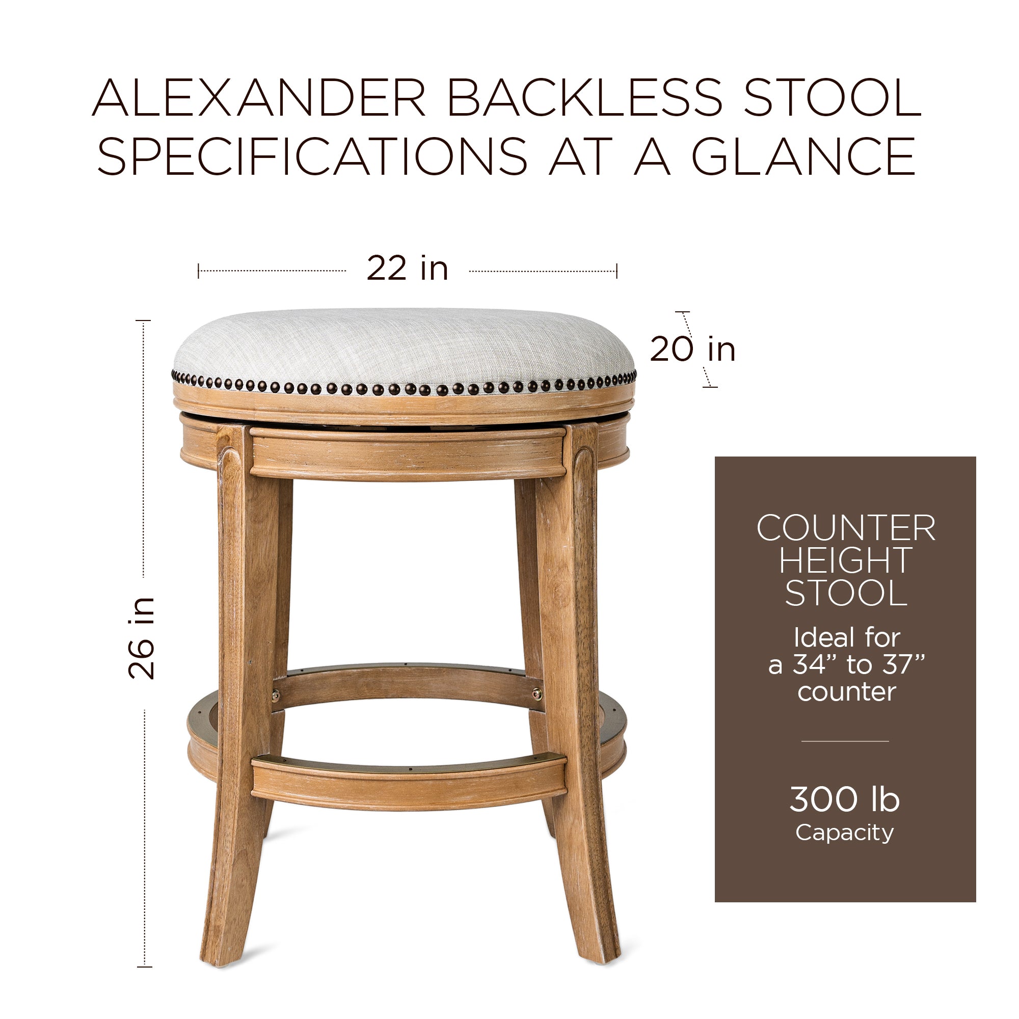 Alexander Backless Swivel Bar Stool, Weathered Oak, Counter Height (Used) - VMInnovations