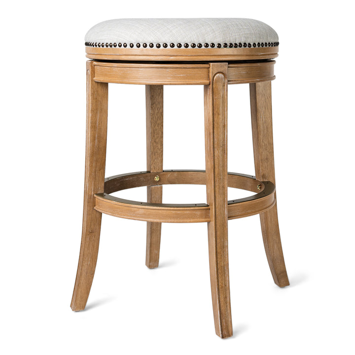 Maven Lane Alexander Backless Swivel Bar Stool, Weathered Oak, Bar Height (Used) - VMInnovations