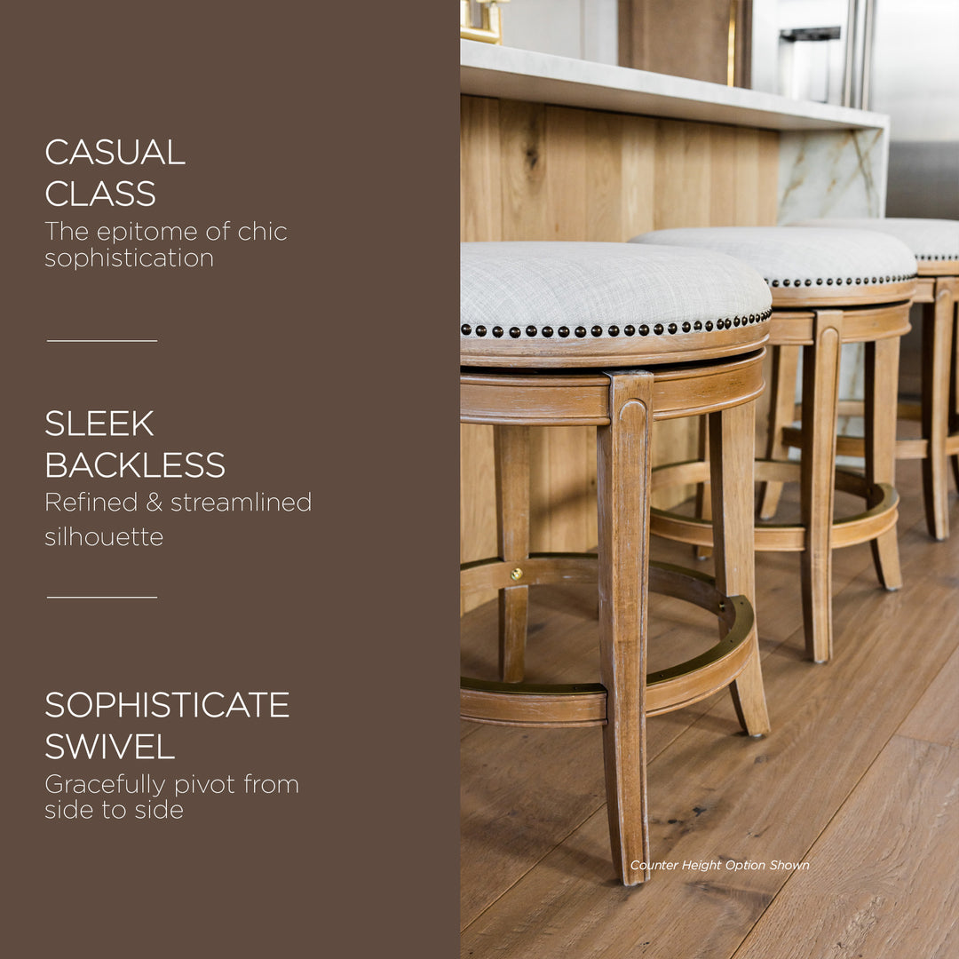 Maven Lane Alexander Backless Swivel Bar Stool, Weathered Oak, Bar Height (Used) - VMInnovations