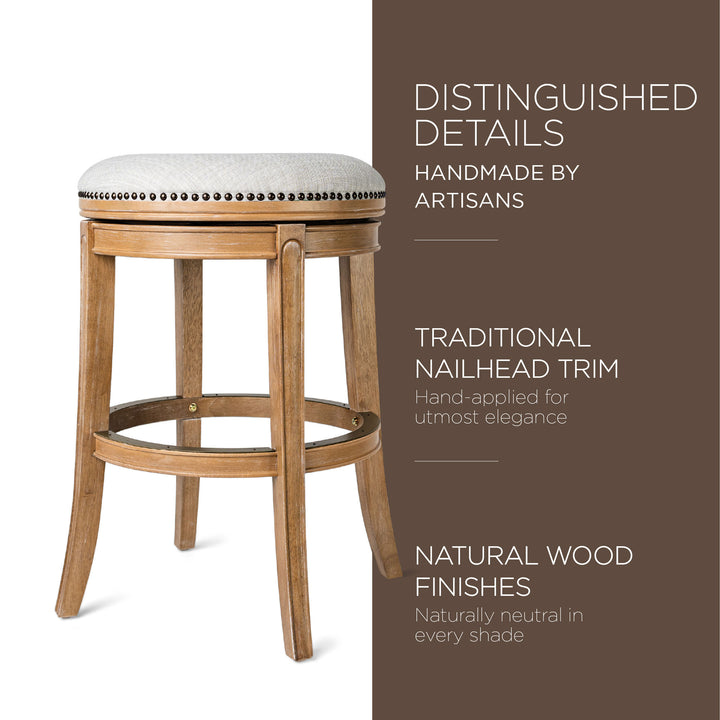 Maven Lane Alexander Backless Bar Stool in Weathered Oak Finish w/ Sand Color Fabric Upholstery - VMInnovations