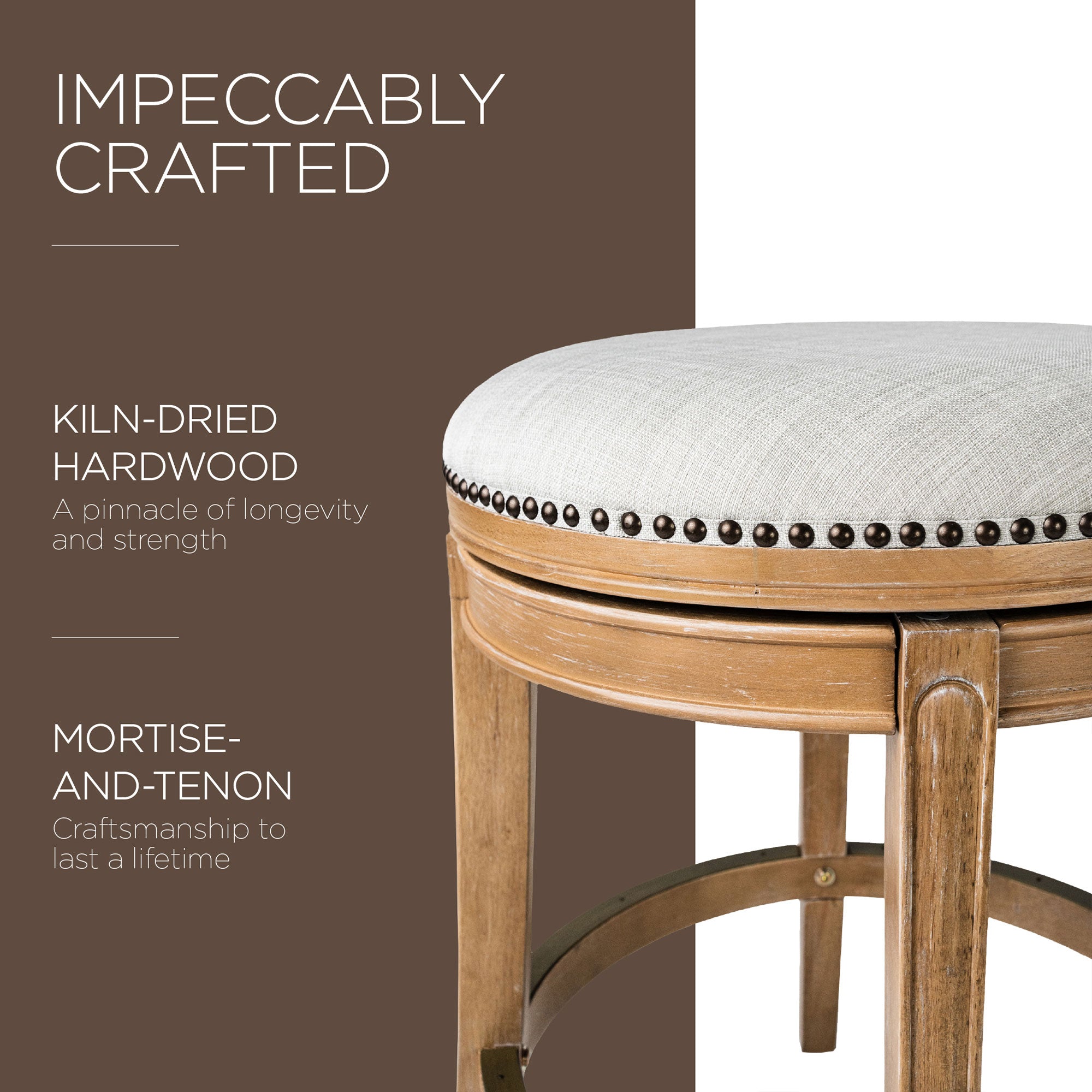 Maven Lane Alexander Round Swivel Bar Stool, Weathered Oak, Bar Height(Open Box) - VMInnovations