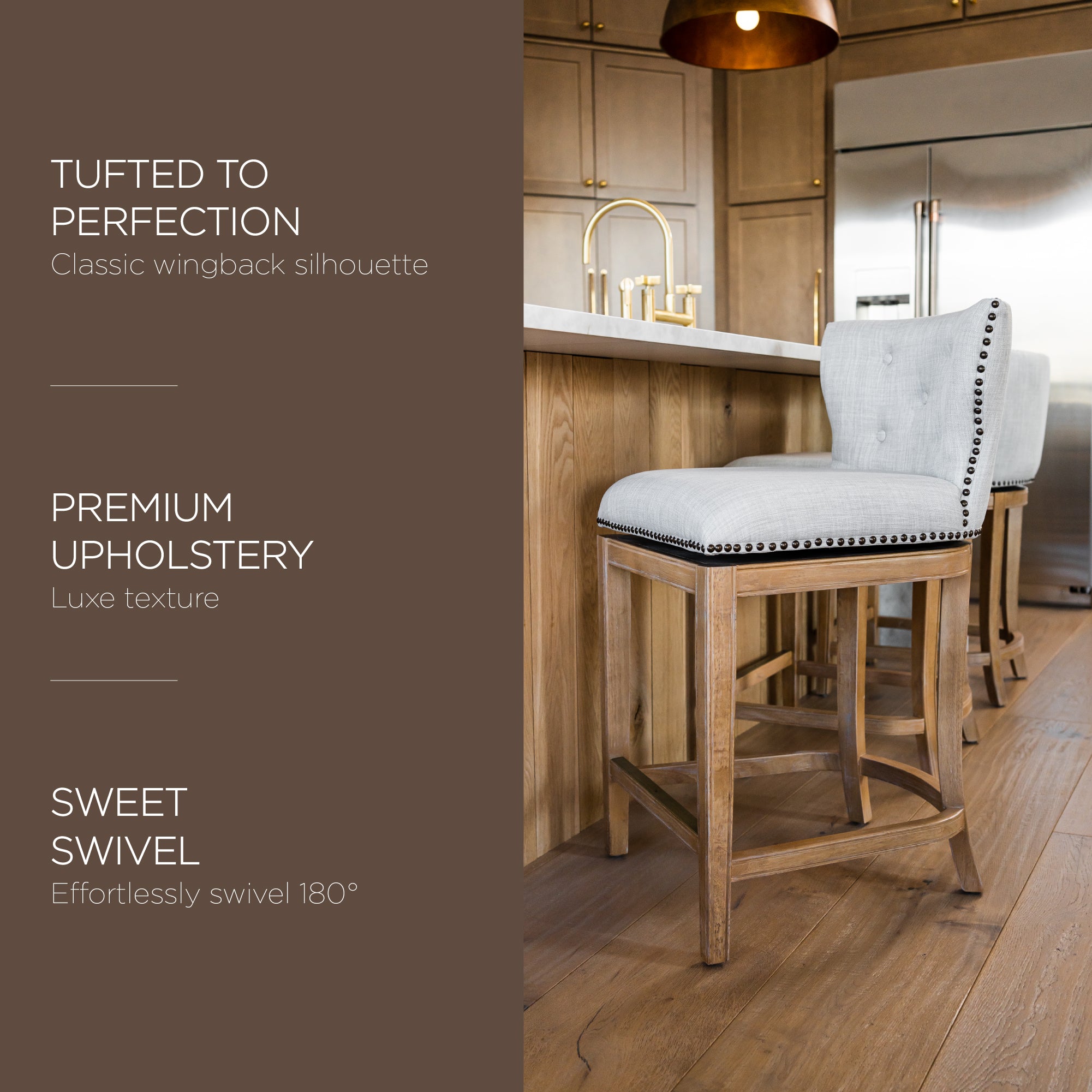 Maven Lane Hugo Counter Stool, Weathered Oak w/Sand Color Fabric(For Parts) - VMInnovations