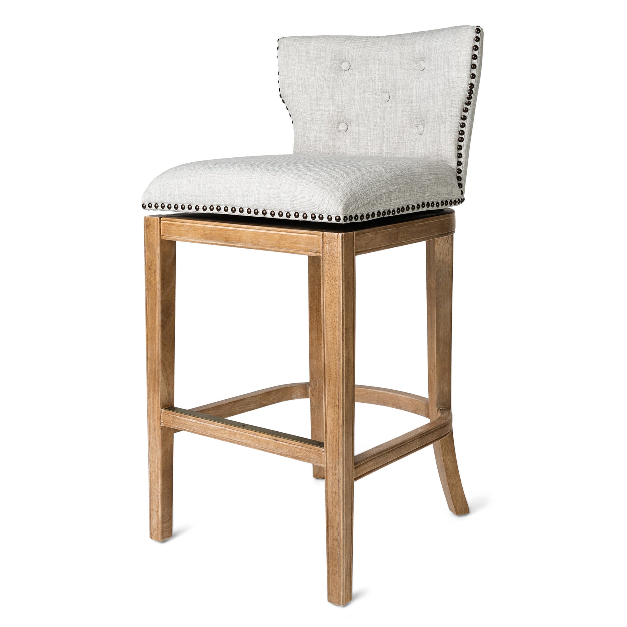 Maven Lane Hugo Tufted-Back Swivel Stool,Weathered Oak,Bar Height(Open Box)(2Pk) - VMInnovations