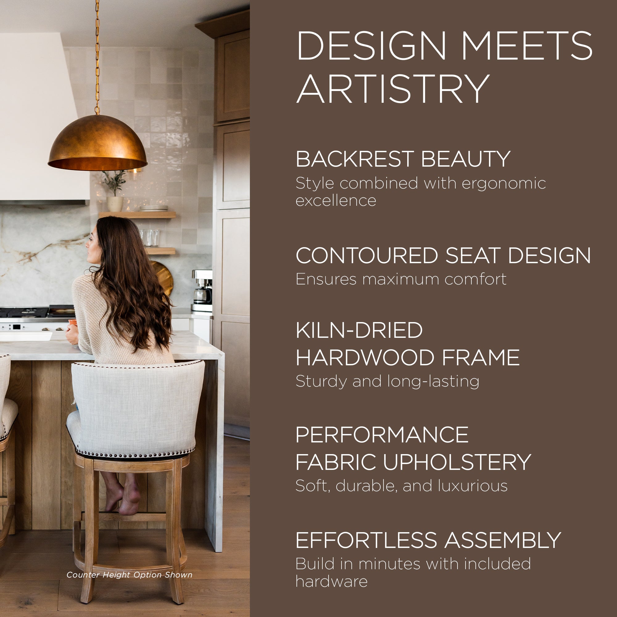 Maven Lane Hugo Tufted-Back Kitchen Swivel Stool, Weathered Oak,Bar Height(Used) - VMInnovations