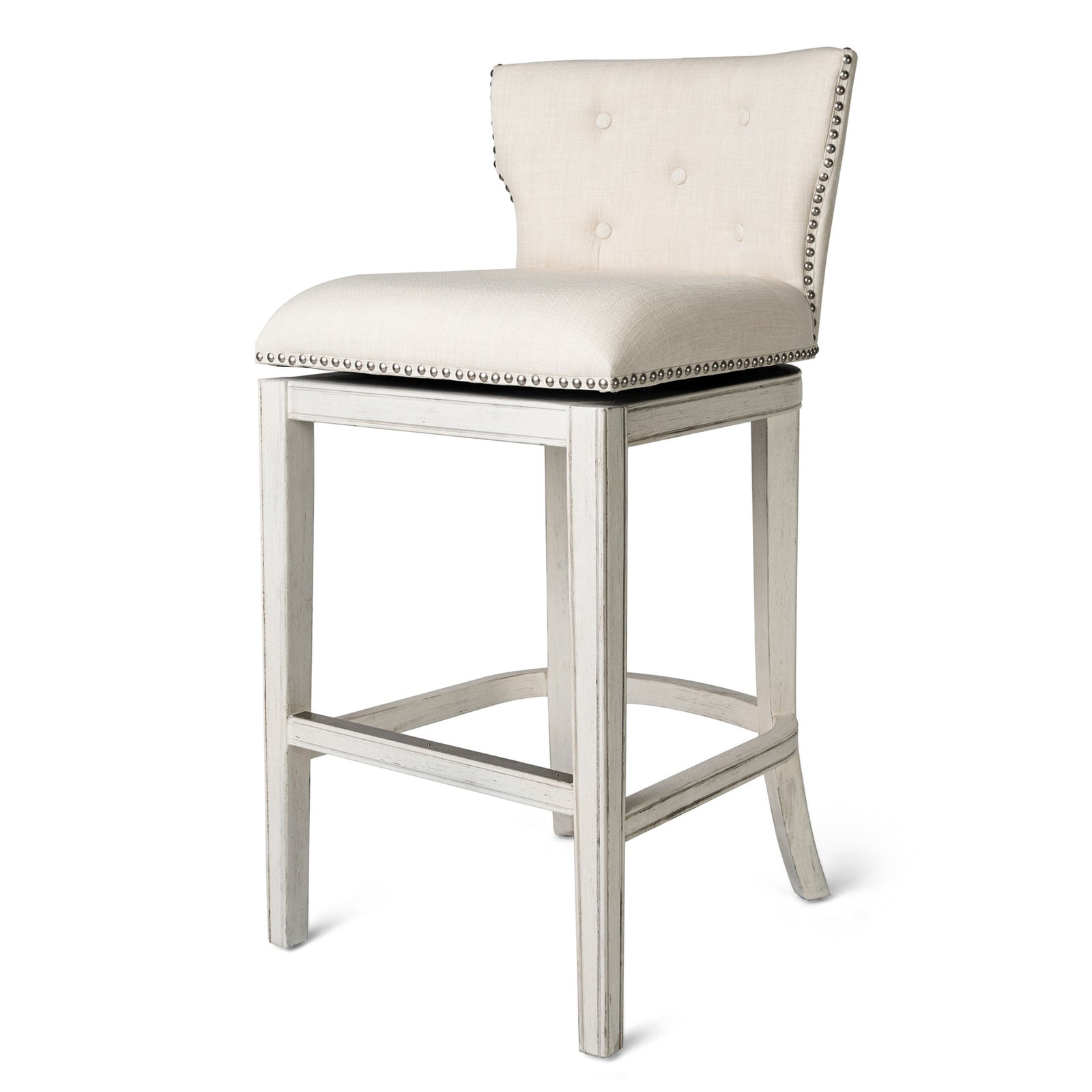 Maven Lane Hugo Tufted-Back Kitchen Swivel Stool, White Oak, Bar Height (Used) - VMInnovations