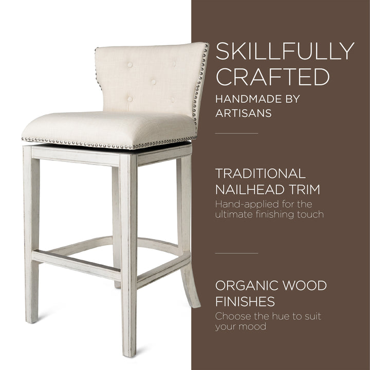 Maven Lane Hugo Tufted-Back Kitchen Swivel Stool, White Oak, Bar Height (Used) - VMInnovations