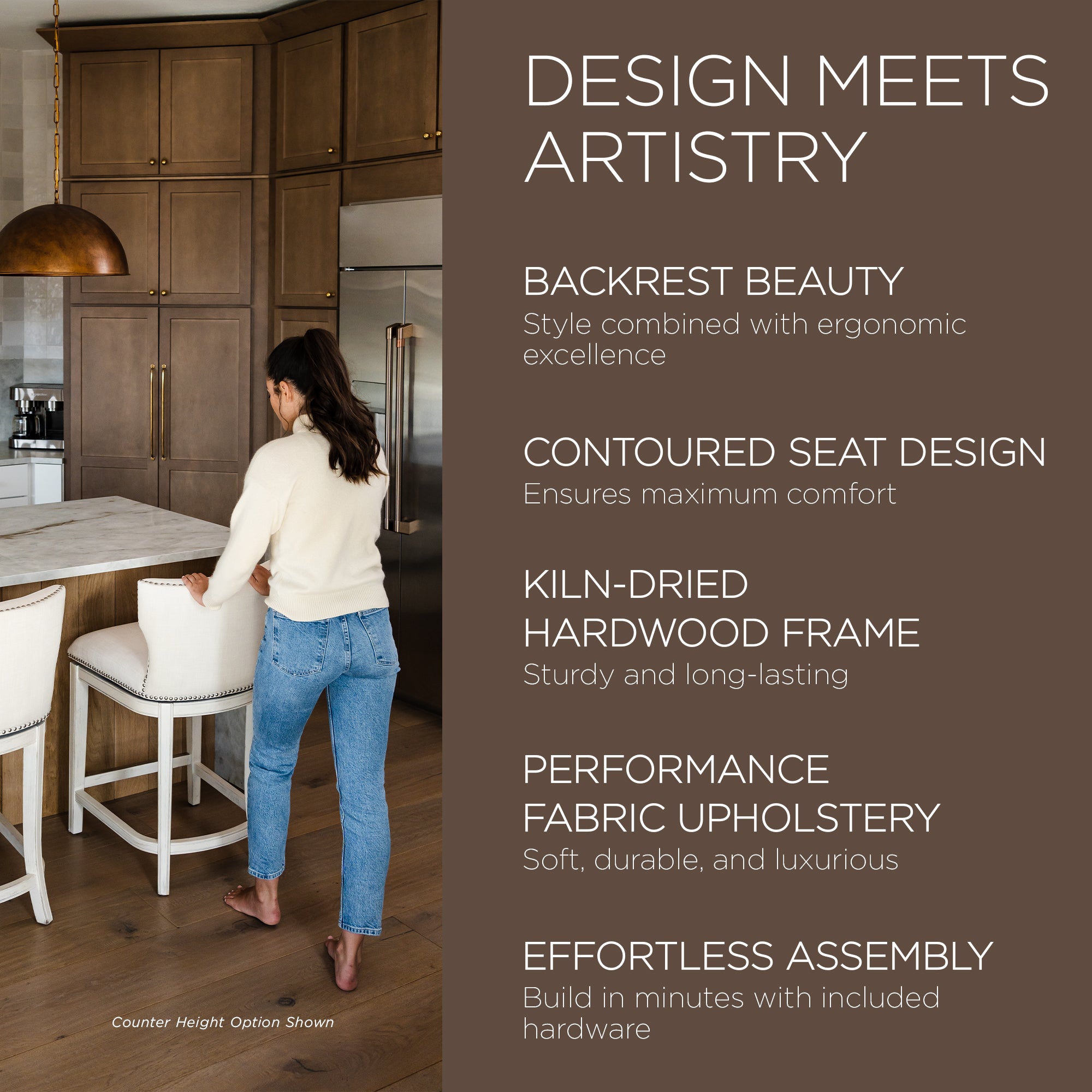 Maven Lane Hugo Tufted-Back Kitchen Swivel Stool White Oak, Bar Height(Open Box) - VMInnovations