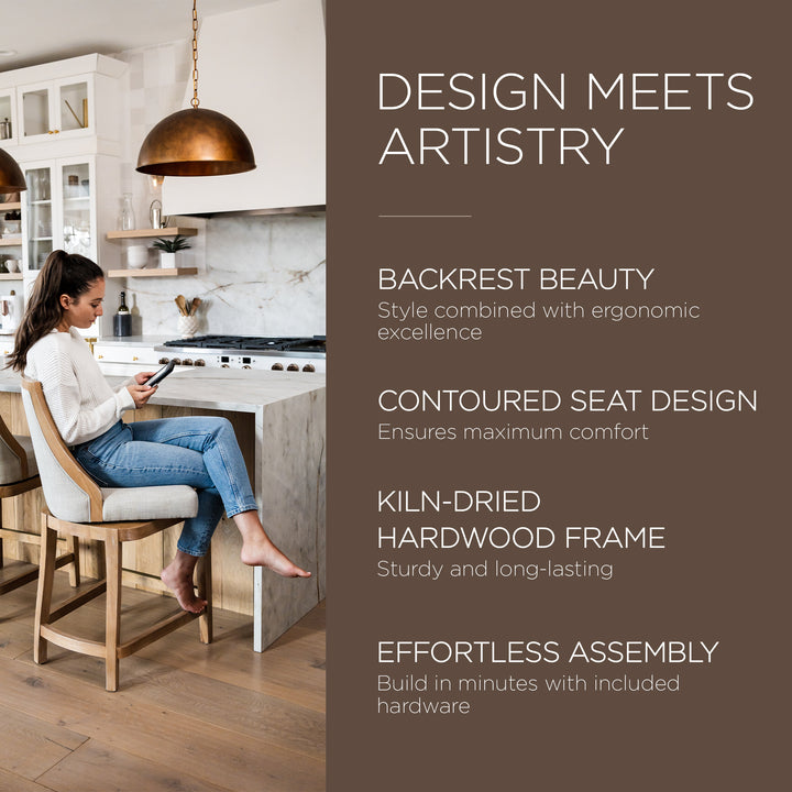 Maven Lane Counter Stool in Weathered Oak Finish w/Fabric Upholstery (For Parts) - VMInnovations