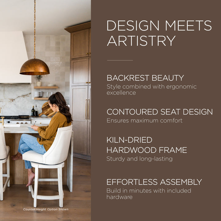 Maven Lane Vienna Bar Stool, White Oak Finish w/ Natural Color Fabric Upholstery - VMInnovations