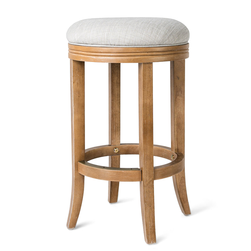 Maven Lane Eva Counter Stool in Weathered Oak Finish w/ Sand Color Fabric Upholstery