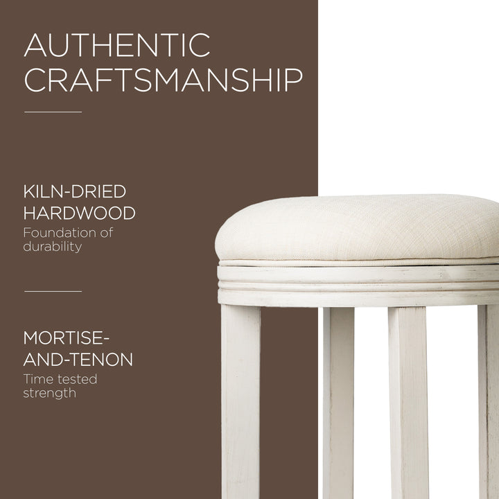 Maven Lane Eva Bar Stool in White Oak Finish w/ Natural Color Fabric Upholstery - VMInnovations
