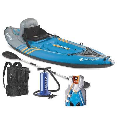Sevylor K1 QuikPak 1 Person Kayak and Stearns Women's Life Vest, Blue, X-Large