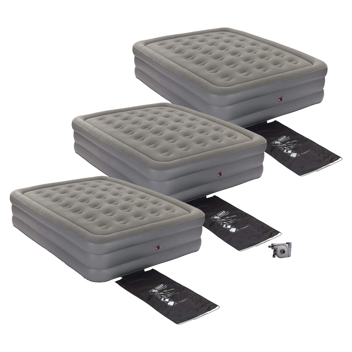 Coleman GuestRest 18" Airbed, Queen (3 Pack) & OneSource USB Air Mattress Pump
