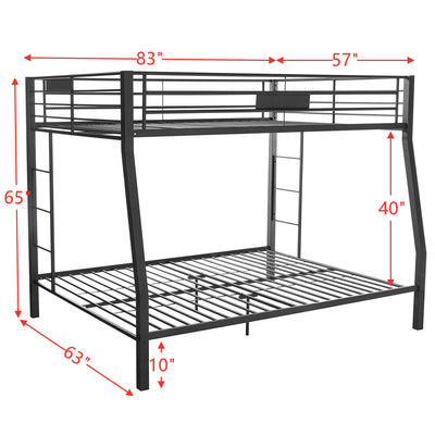 Limbra Twin Full/Queen Bunk Bed Frame w/ 2 Ladders & Guardrail, Black(Open Box)