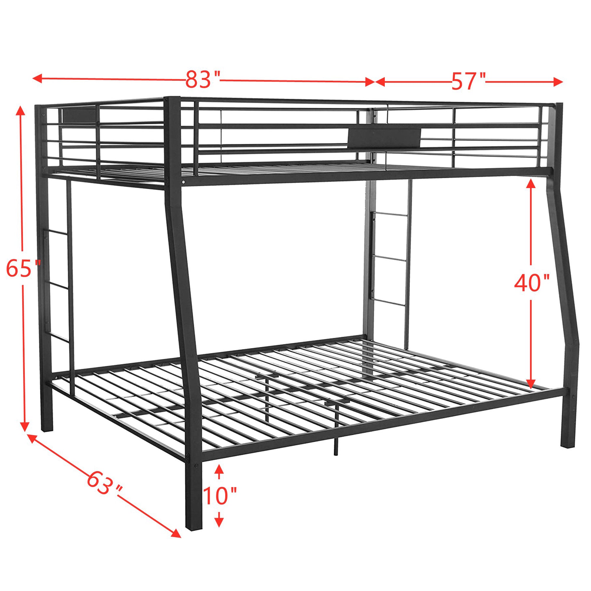 ACME Limbra Twin Full/Queen Bunk Bed Frame w/ 2 Ladders & 1 Guardrail, Black Sand