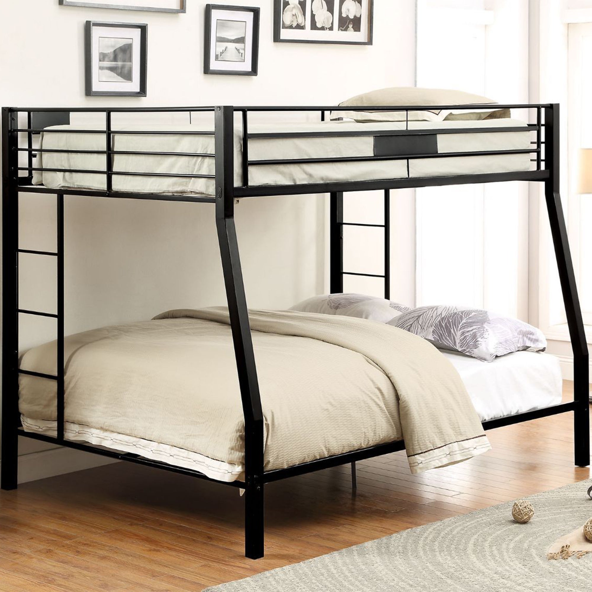 ACME Limbra Twin Full/Queen Bunk Bed Frame w/ 2 Ladders & 1 Guardrail, Black Sand
