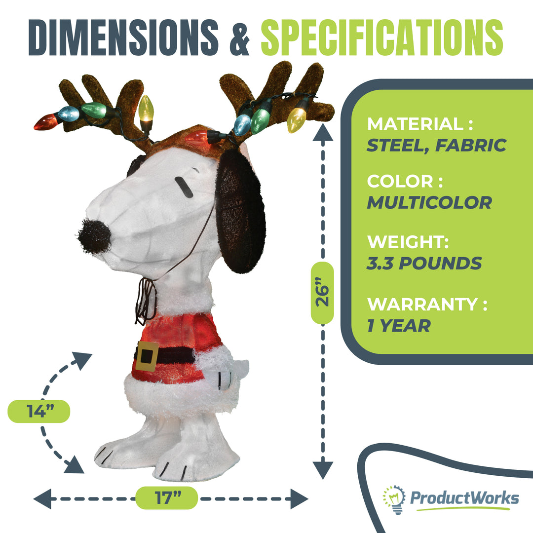 ProductWorks Peanuts 26" Snoopy Santa Coat & Antlers Prelit Christmas Yard Decor - VMInnovations