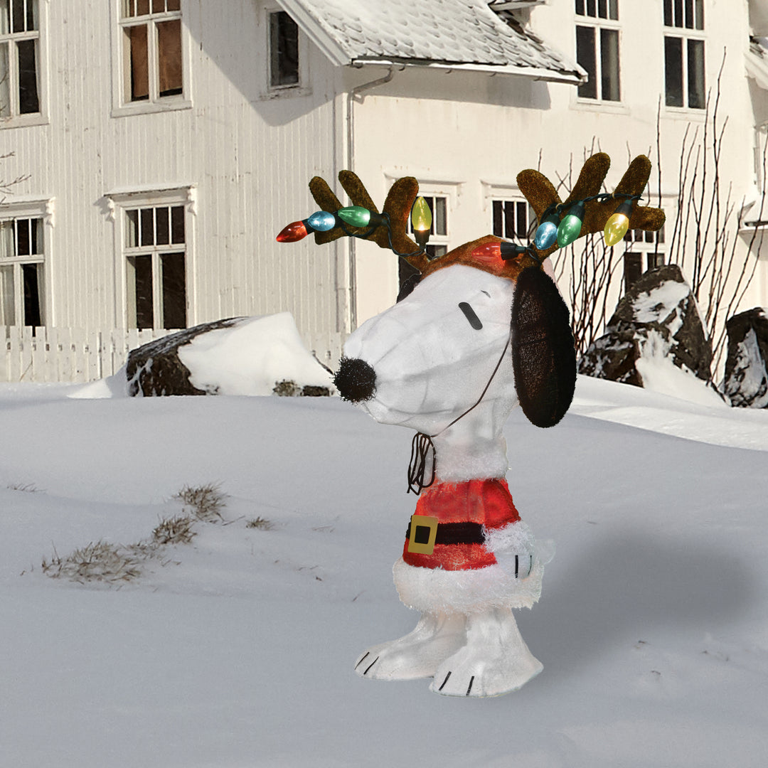ProductWorks Peanuts 26" Snoopy Santa Coat & Antlers Prelit Christmas Yard Decor - VMInnovations