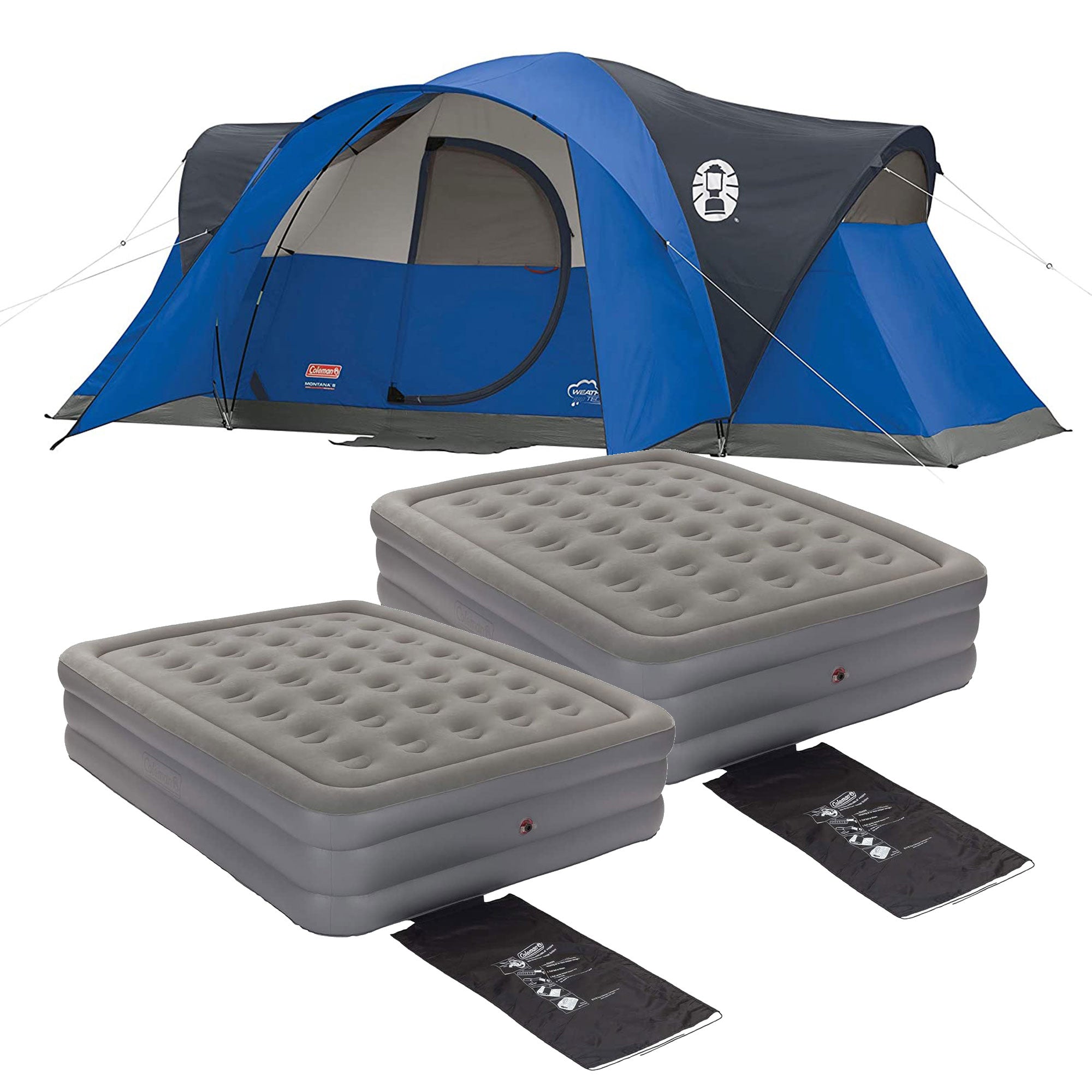 Coleman Montana 8 Person Camping Tent & GuestRest 18" Airbed, Queen (2 Pack) - VMInnovations