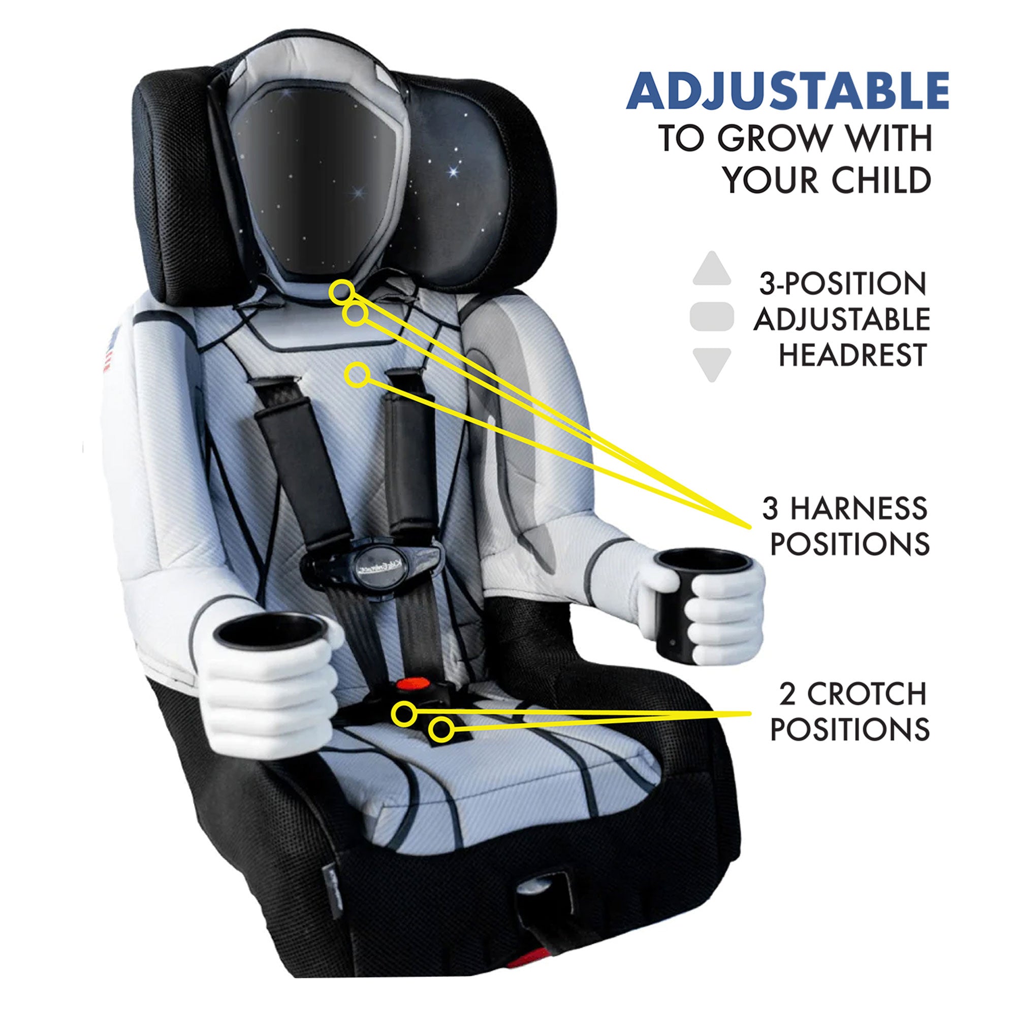 KidsEmbrace 2-in-1 Convertible 5 Point Harness Booster Car Belt Seat, Astronaut - VMInnovations