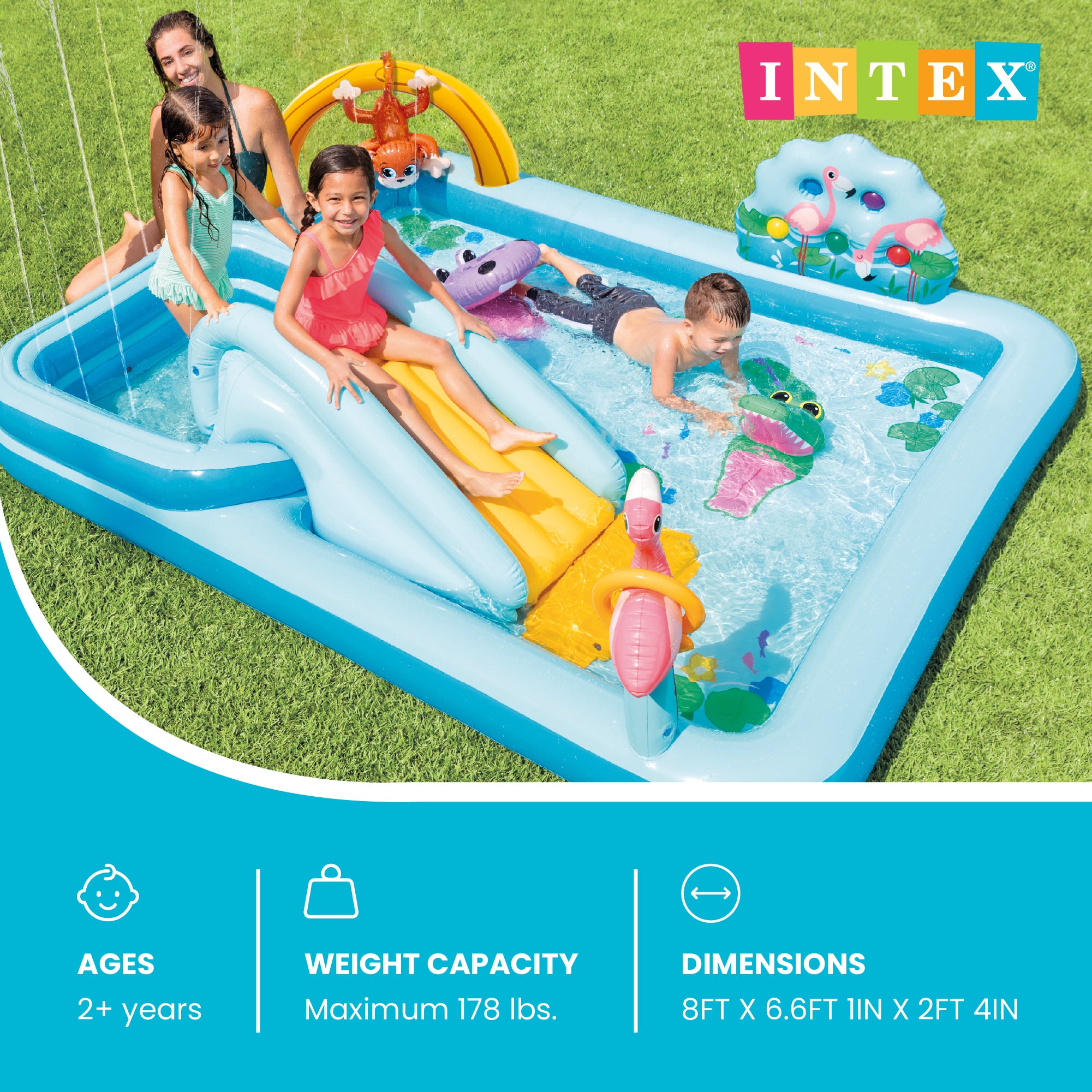 Intex Inflatable Jungle Adventure Play Center & Plastic Fun Ballz, 100 Pack