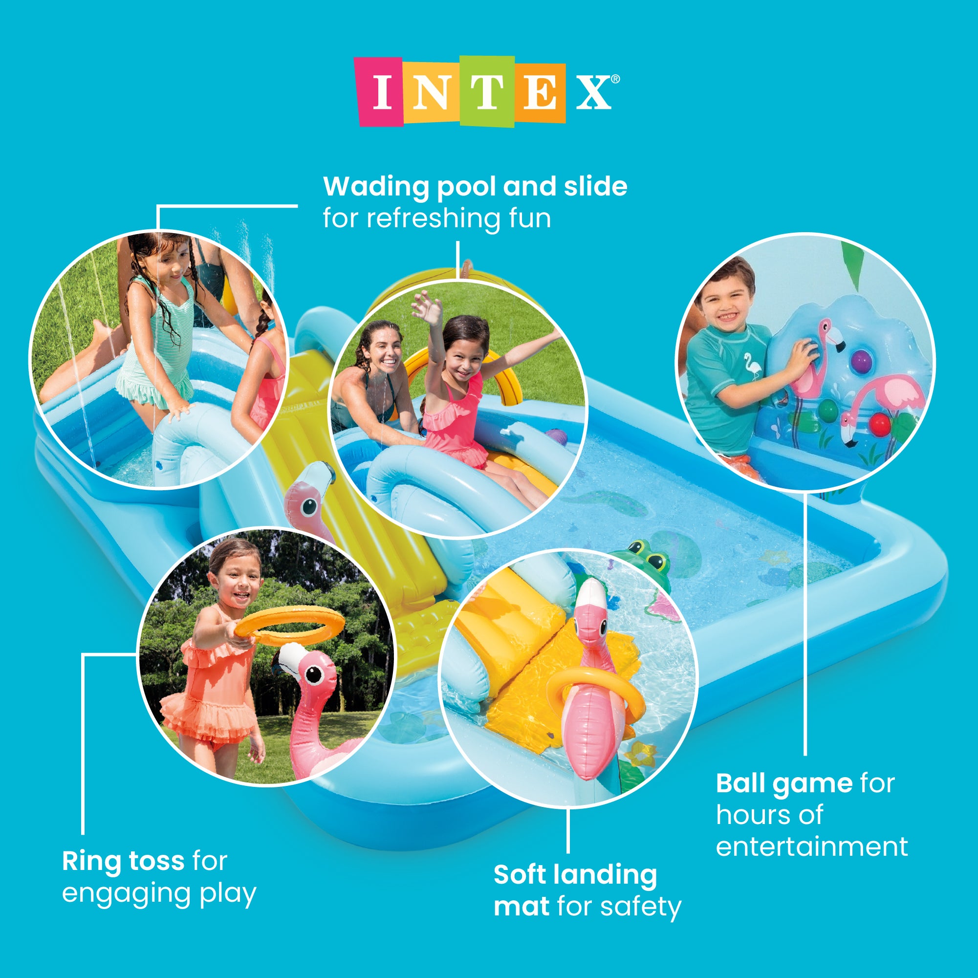 Intex Inflatable Jungle Adventure Play Center & Plastic Fun Ballz, 100 Pack
