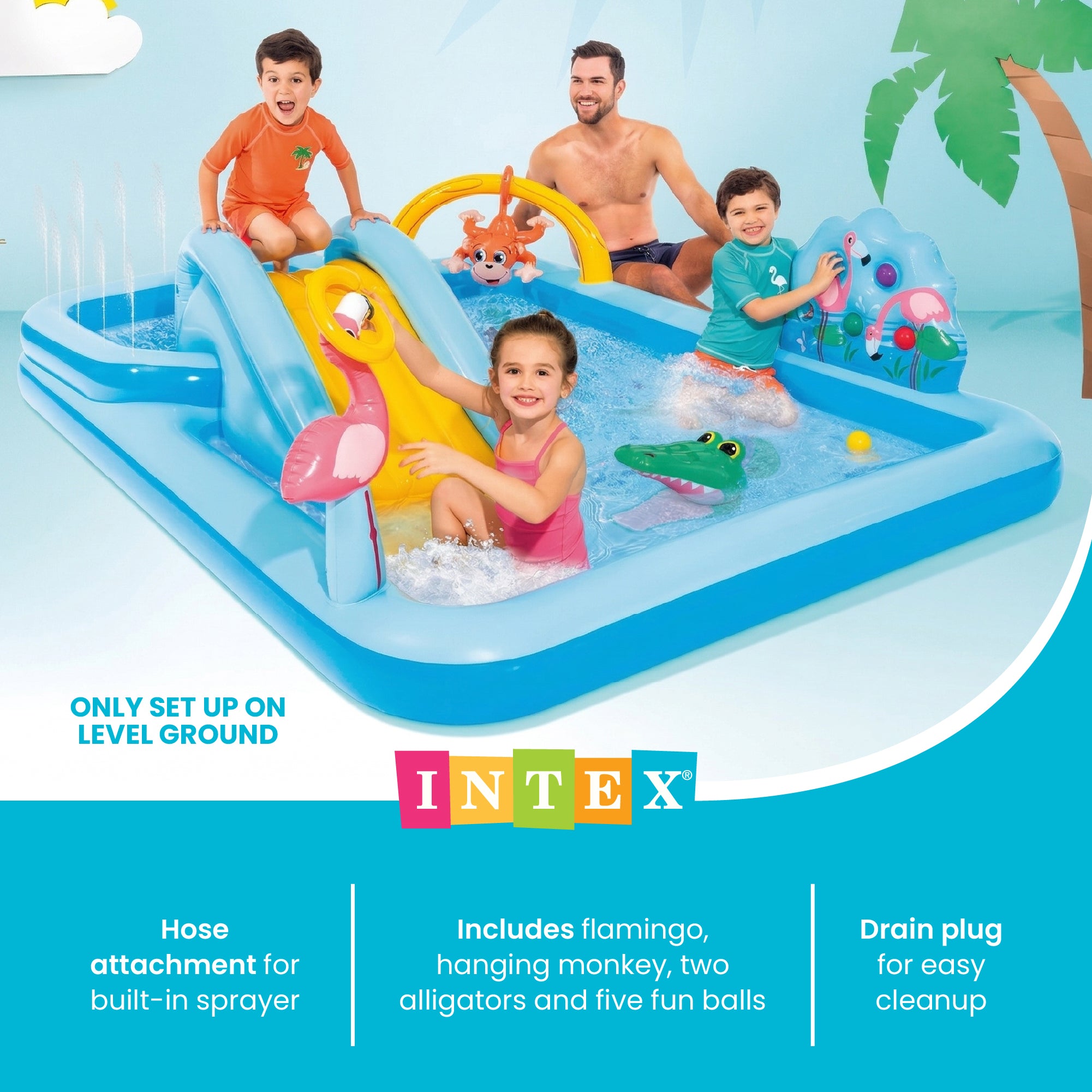 Intex Inflatable Jungle Adventure Play Center & Plastic Fun Ballz, 100 Pack