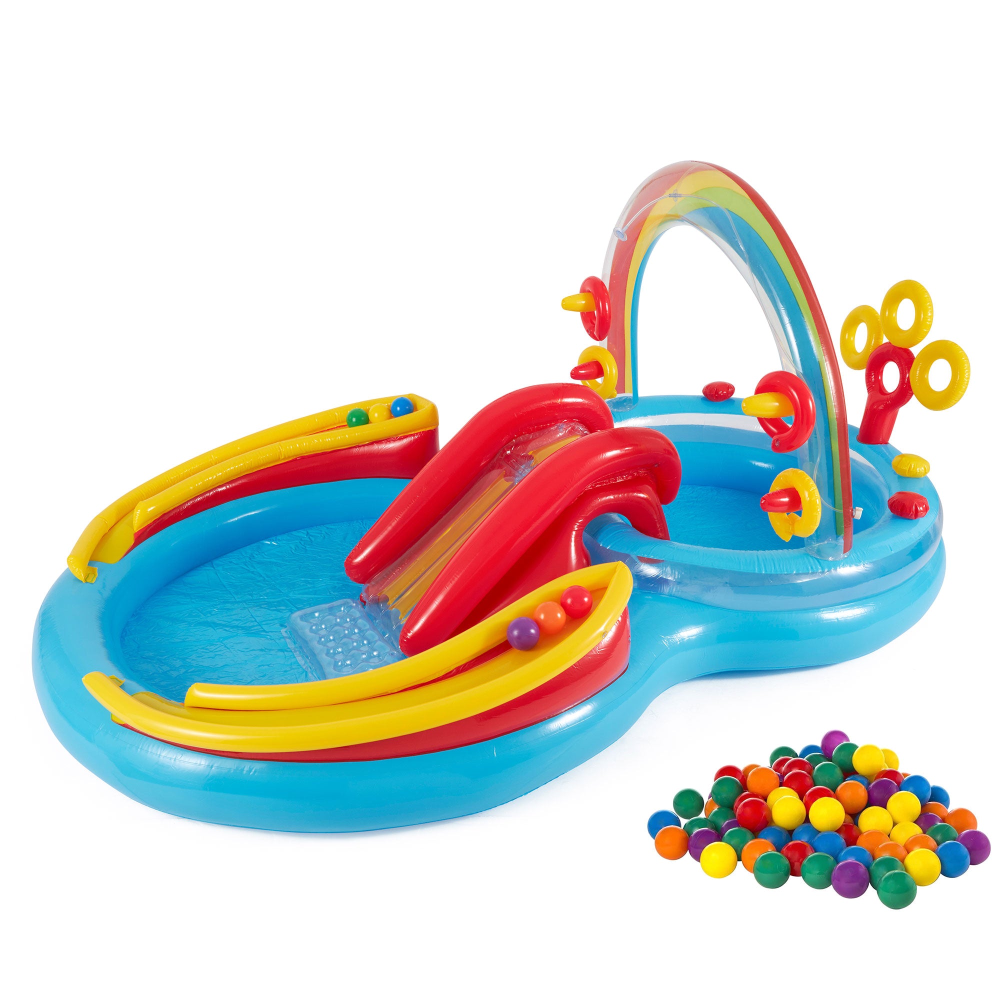 Intex Rainbow Ring Inflatable Play Center Pool w/Multi-Color Fun Ballz, 100 Pack - VMInnovations