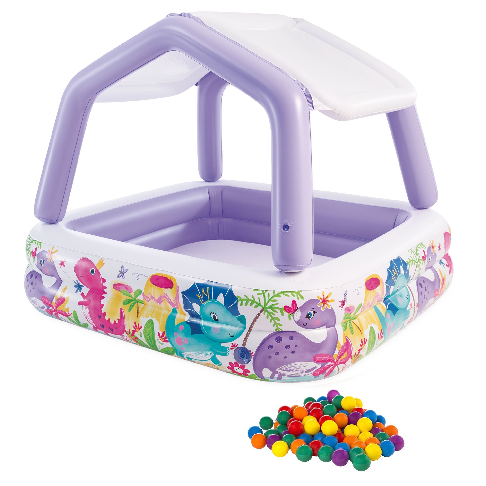 Intex Inflatable Sun Shade Kiddie Pool and Multi-Colored Fun Ballz, 100 Pack