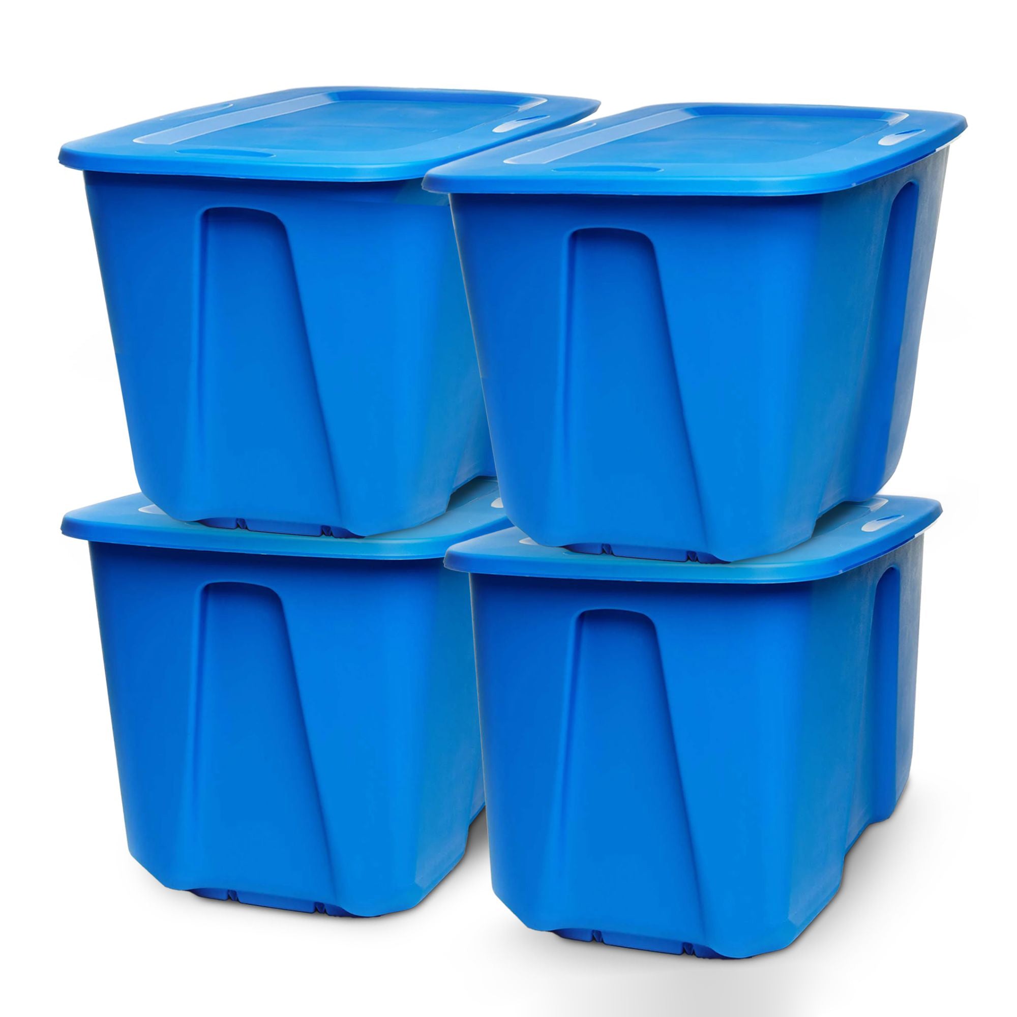 Homz 32 Gallon Standard Plastic Storage Container with Secure Lid, Blue, 4 Pack - VMInnovations