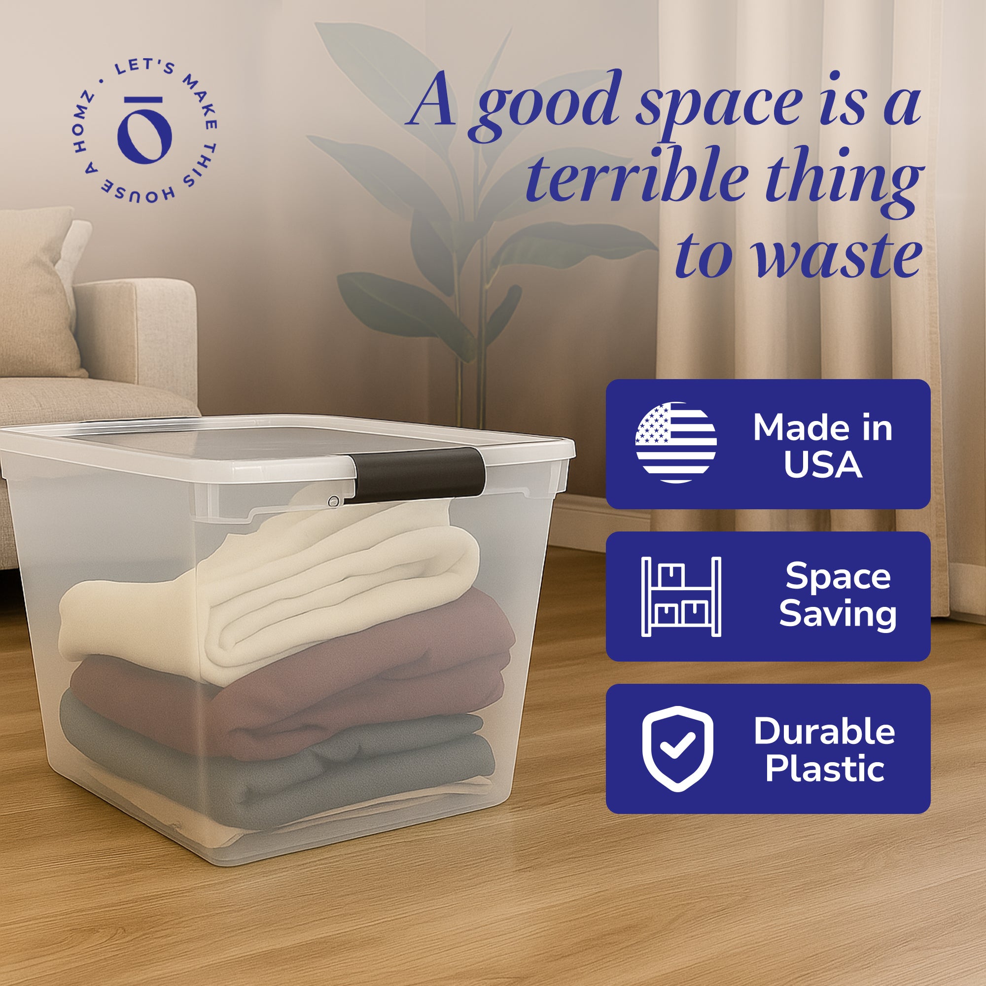 Homz Secure Latch Large Clear Stackable Storage Container Bin, 31 Quart (8 Pack)