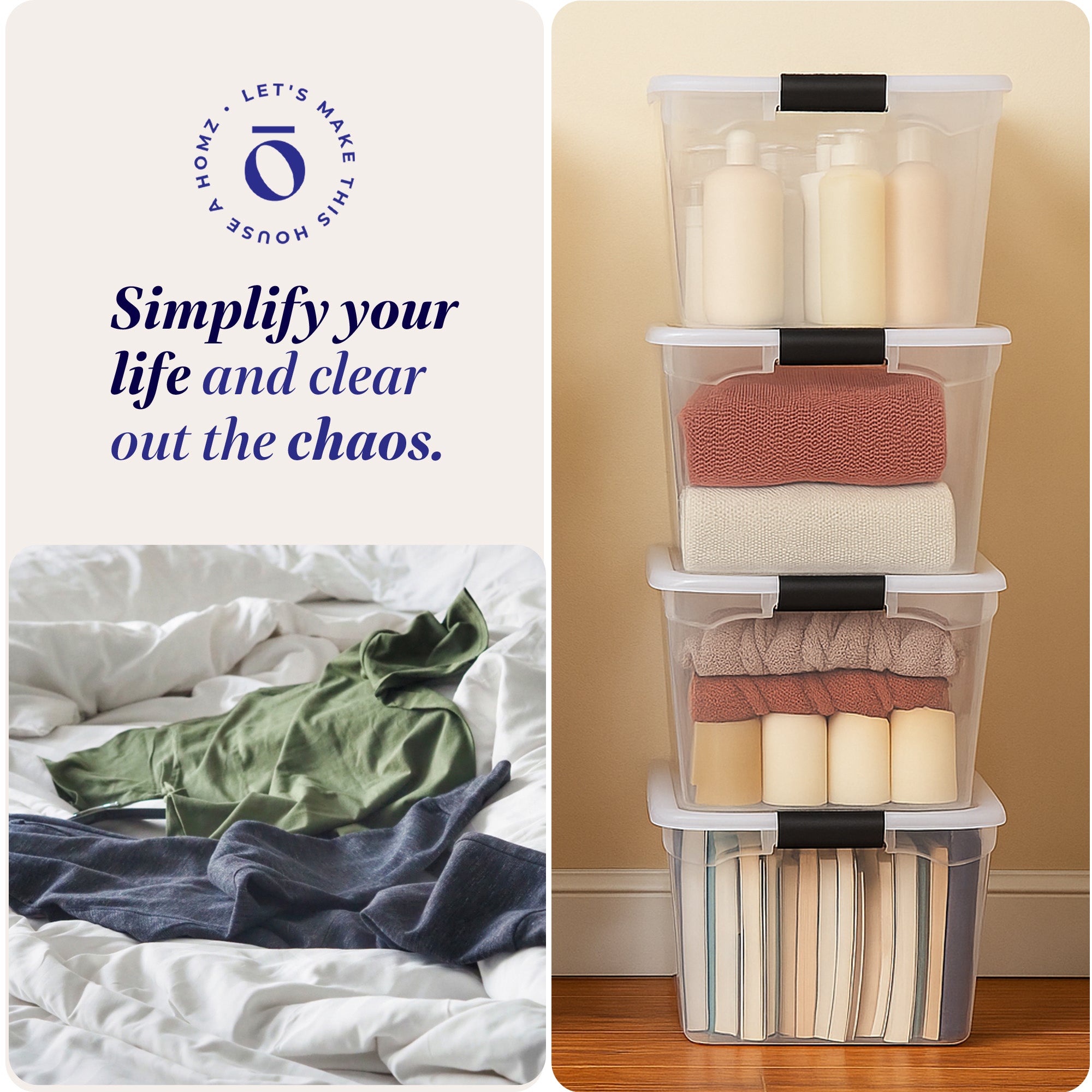 Homz Secure Latch Large Clear Stackable Storage Container Bin, 31 Quart (8 Pack) - VMInnovations