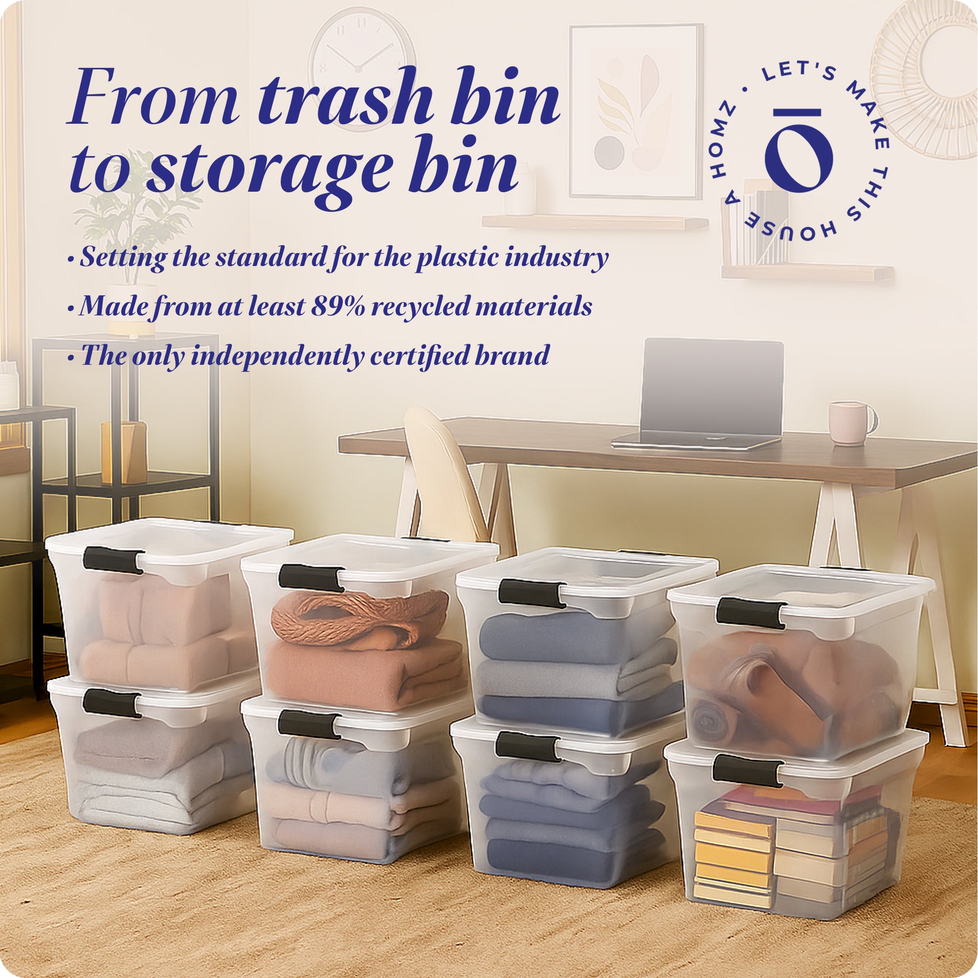 Homz Secure Latch Large Clear Stackable Storage Container Bin, 31 Quart (8 Pack)