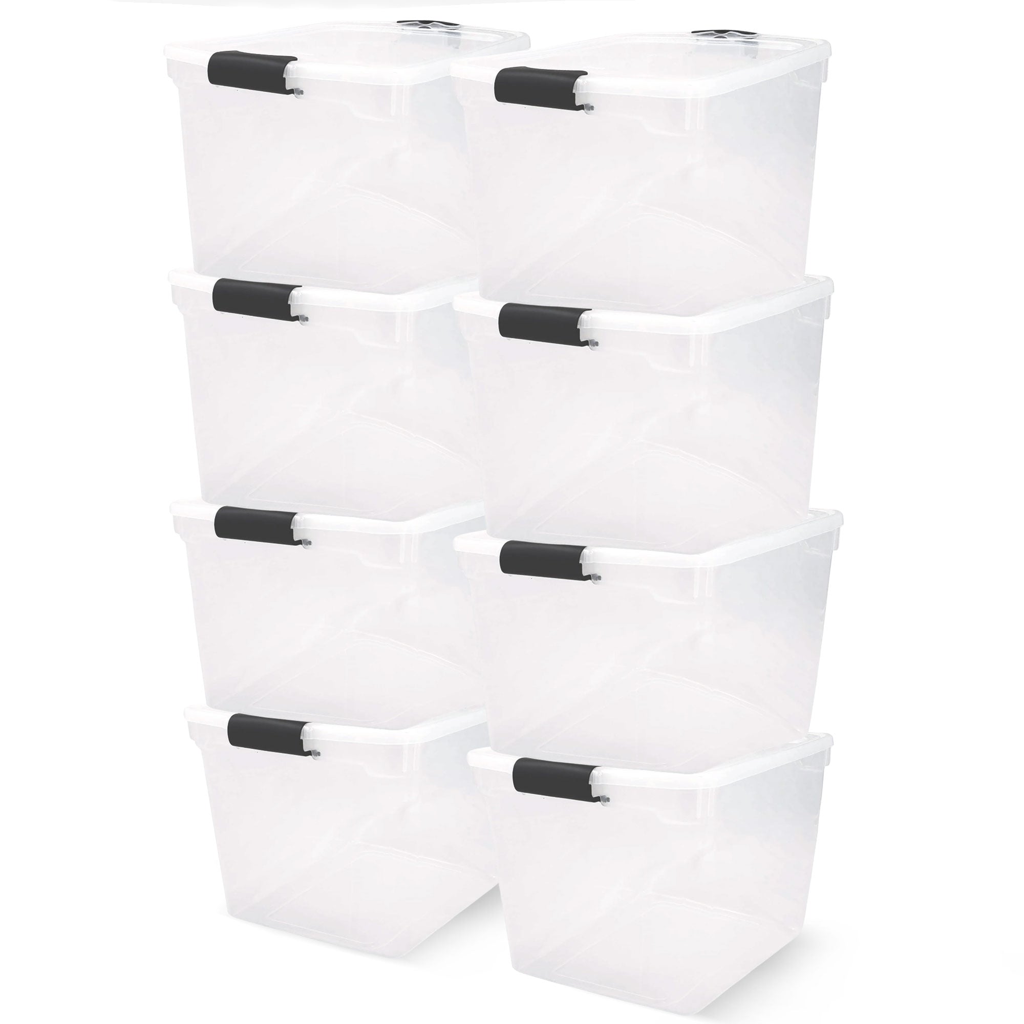 Homz Secure Latch Large Clear Stackable Storage Container Bin, 31 Quart (8 Pack)