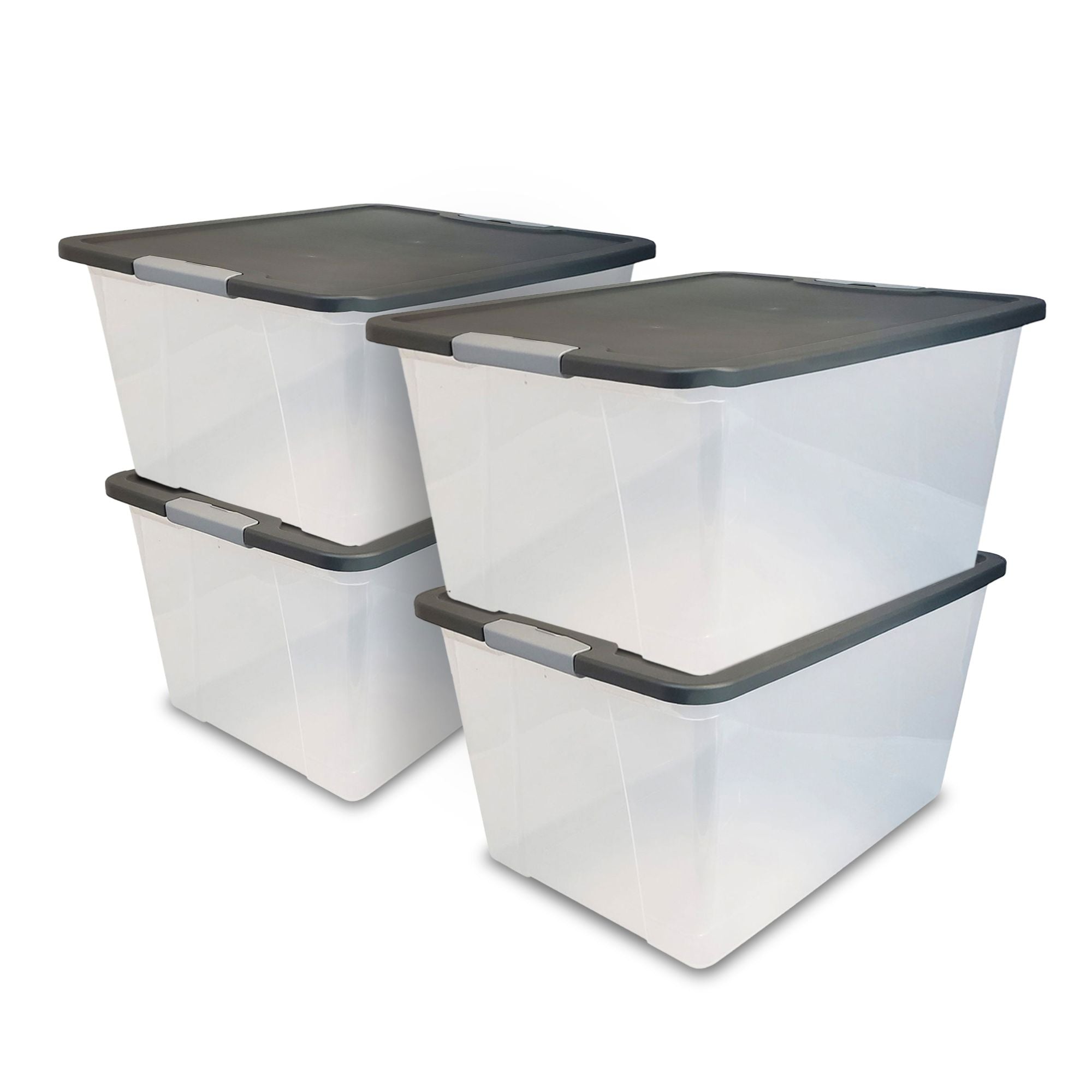 Homz 64 Qt Secure Latching Large Clear Plastic Storage Bin w/ Gray Lid (4 Pack) - VMInnovations