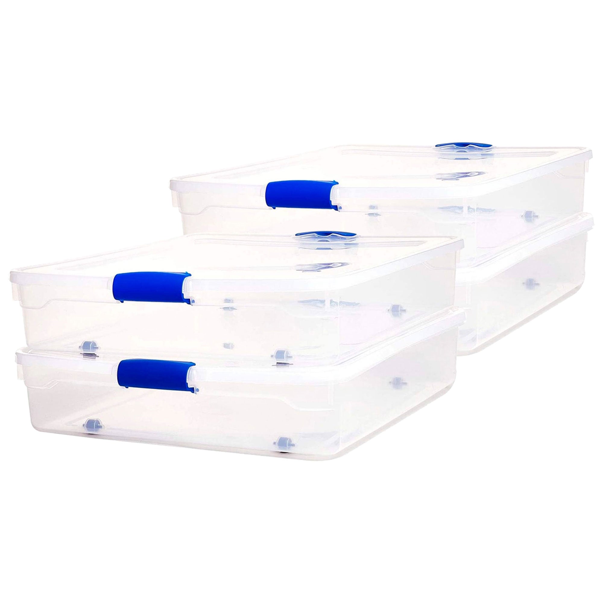 Homz 56 Quart Underbed Secure Latching Clear Plastic Storage Container, 4 Pack
