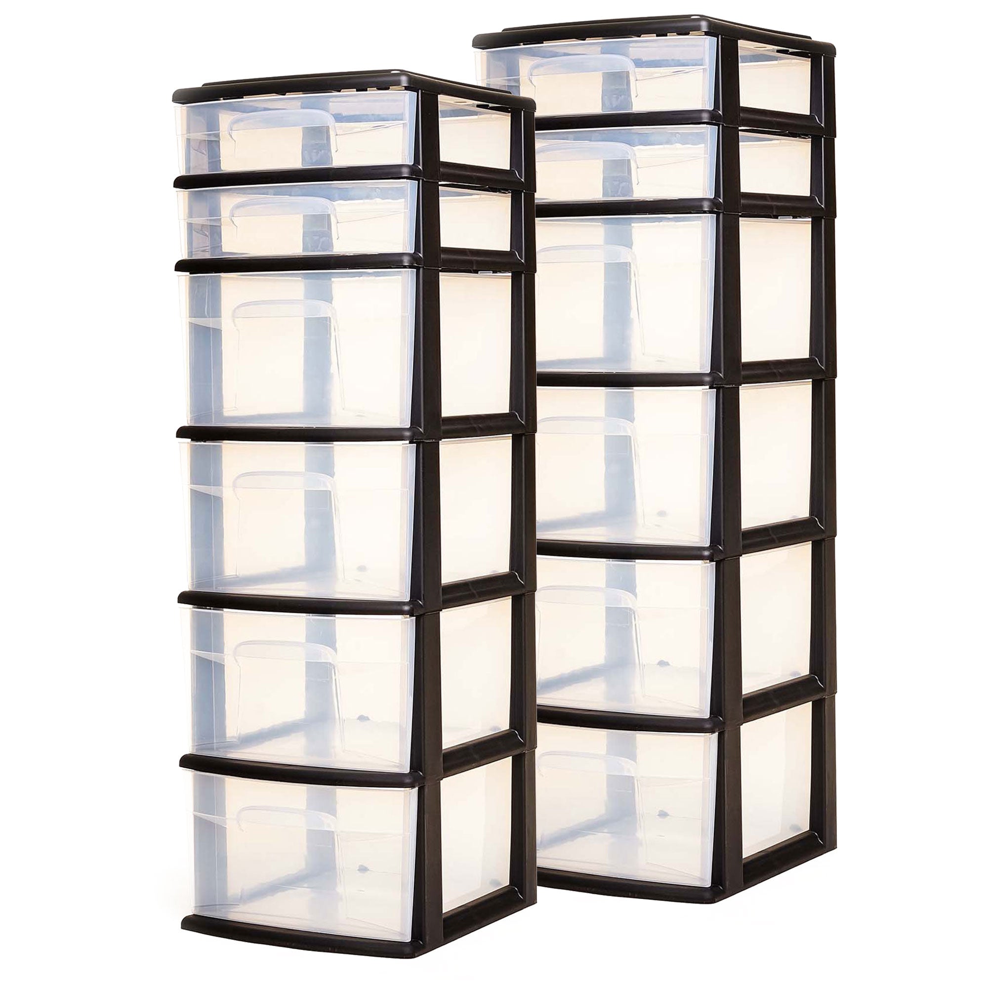 Homz Plastic 6 Clear Drawer Home Storage Container Tower, Black/Clear (2 Pack) - VMInnovations