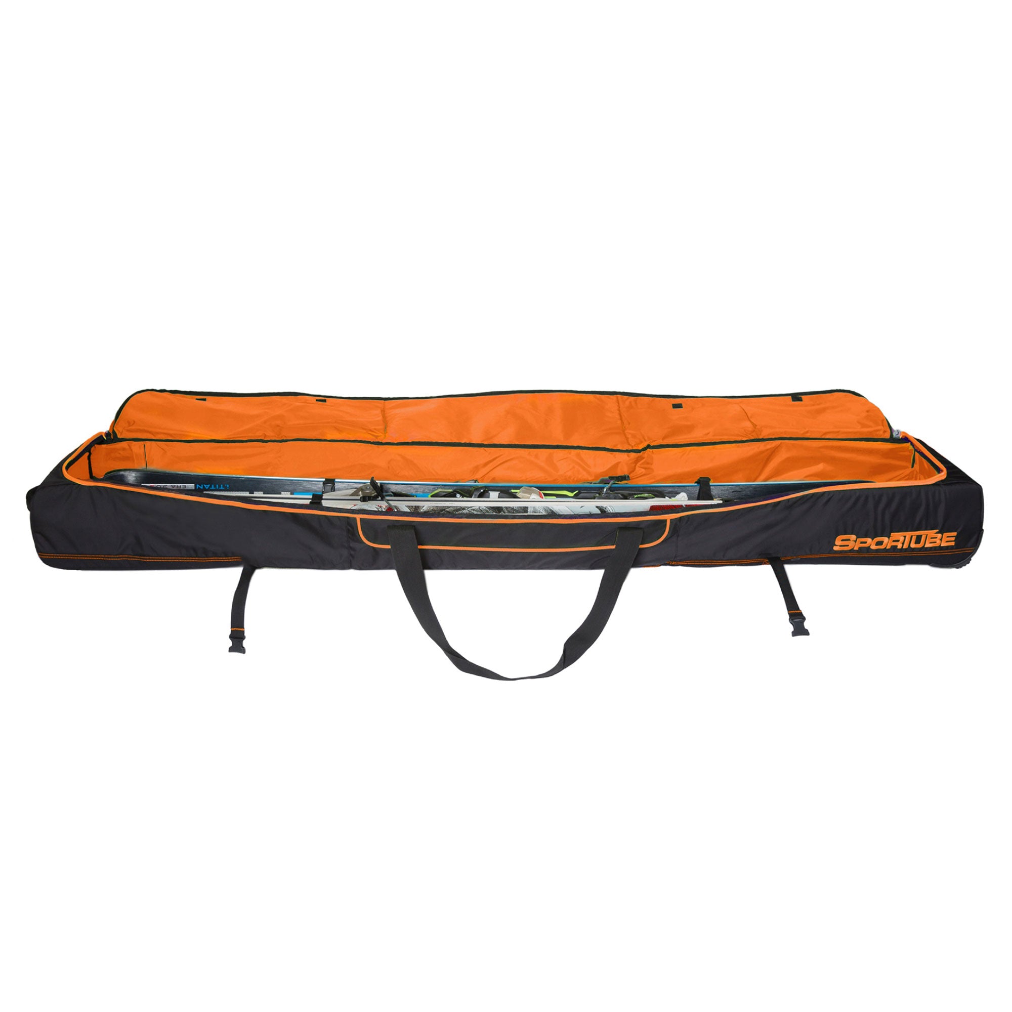 Sportube Wheeled Padded 3 Pair Ski Shield/2 Snowboard Luggage Bag, Black/Orange - VMInnovations