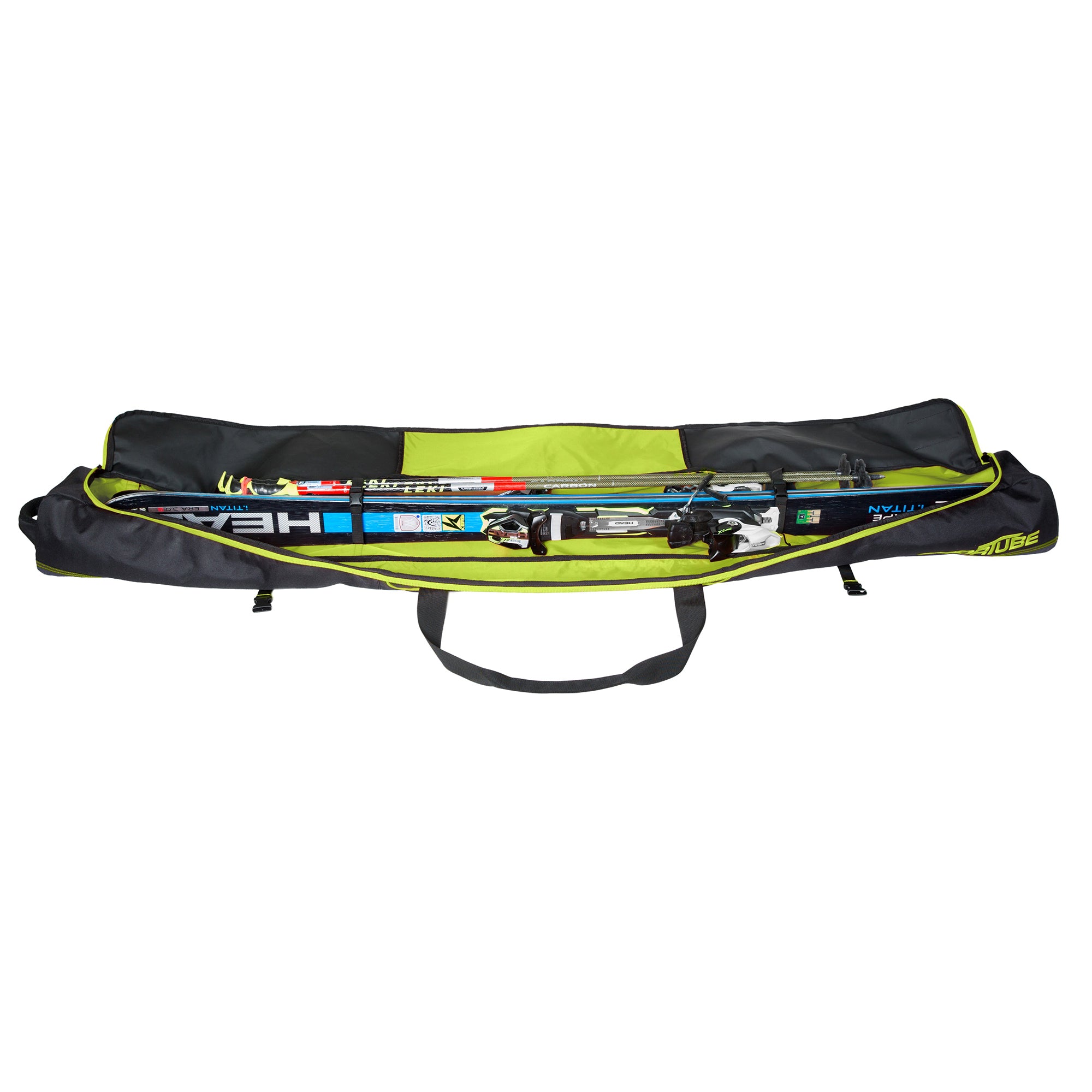 Sportube Traveler Padded 6' Single Pair Ski & Pole Luggage Bag, Blk/Green (Used) - VMInnovations