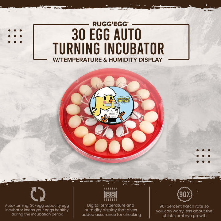 Rugg'EGG' Ranch 30 Egg Auto Turning Incubator w/Temperature & Humidity Display - VMInnovations