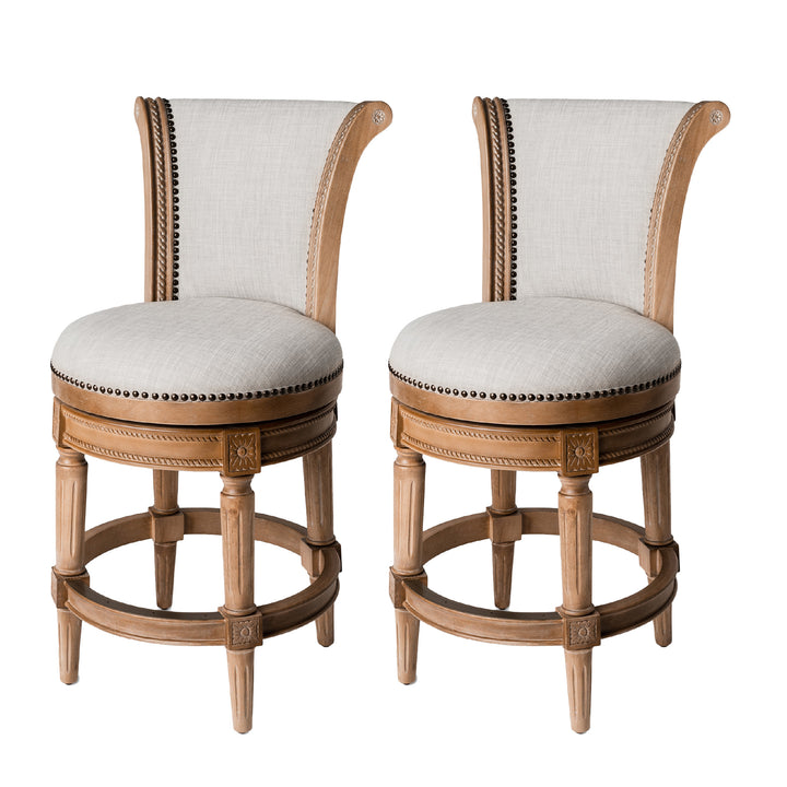 Maven Lane Pullman Counter Stool, Weathered Oak Finish & Sand Color, Set of 2 - VMInnovations
