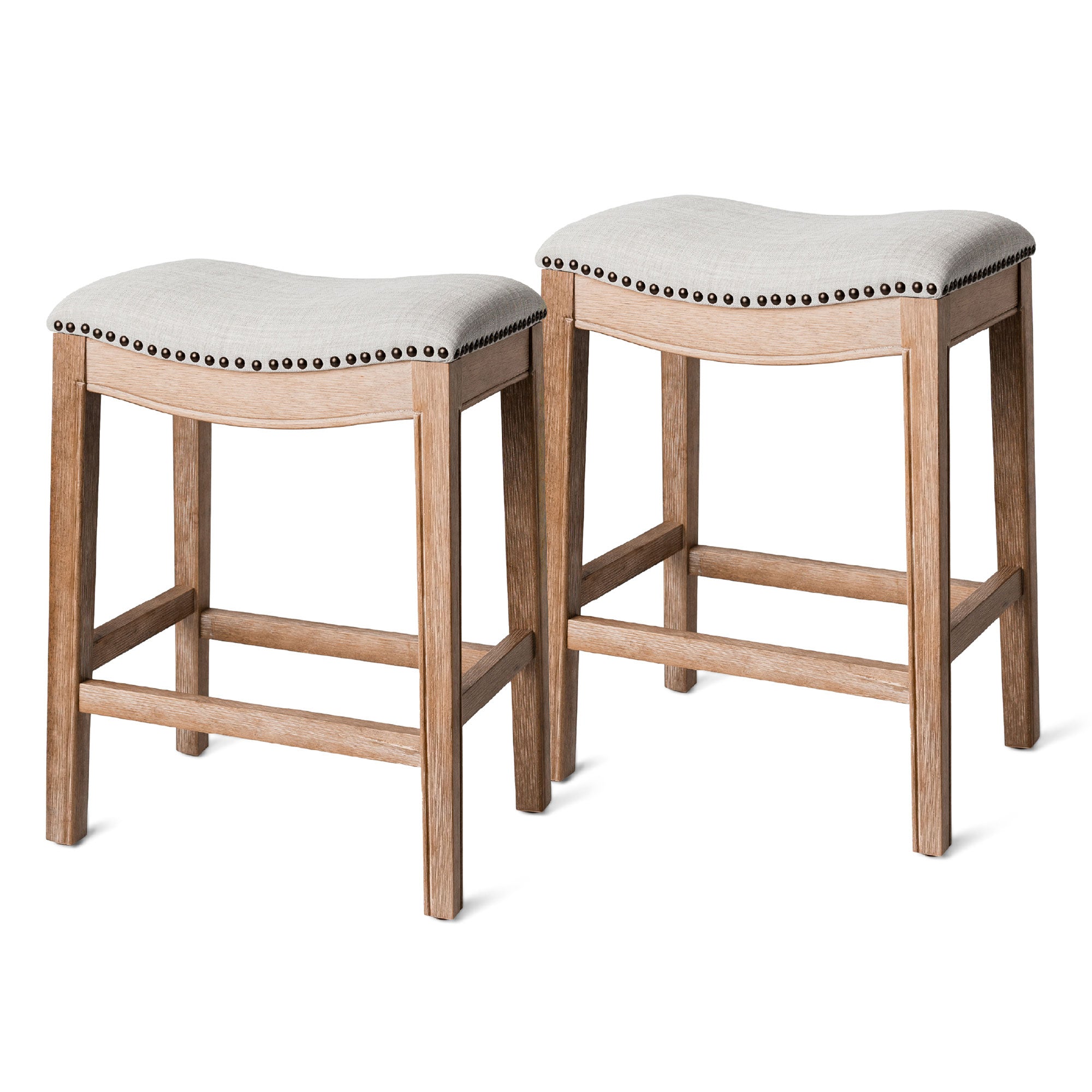 Maven Lane Adrien Saddle Backless Counter Stool, Weathered Oak(Open Box)(2 Pack) - VMInnovations