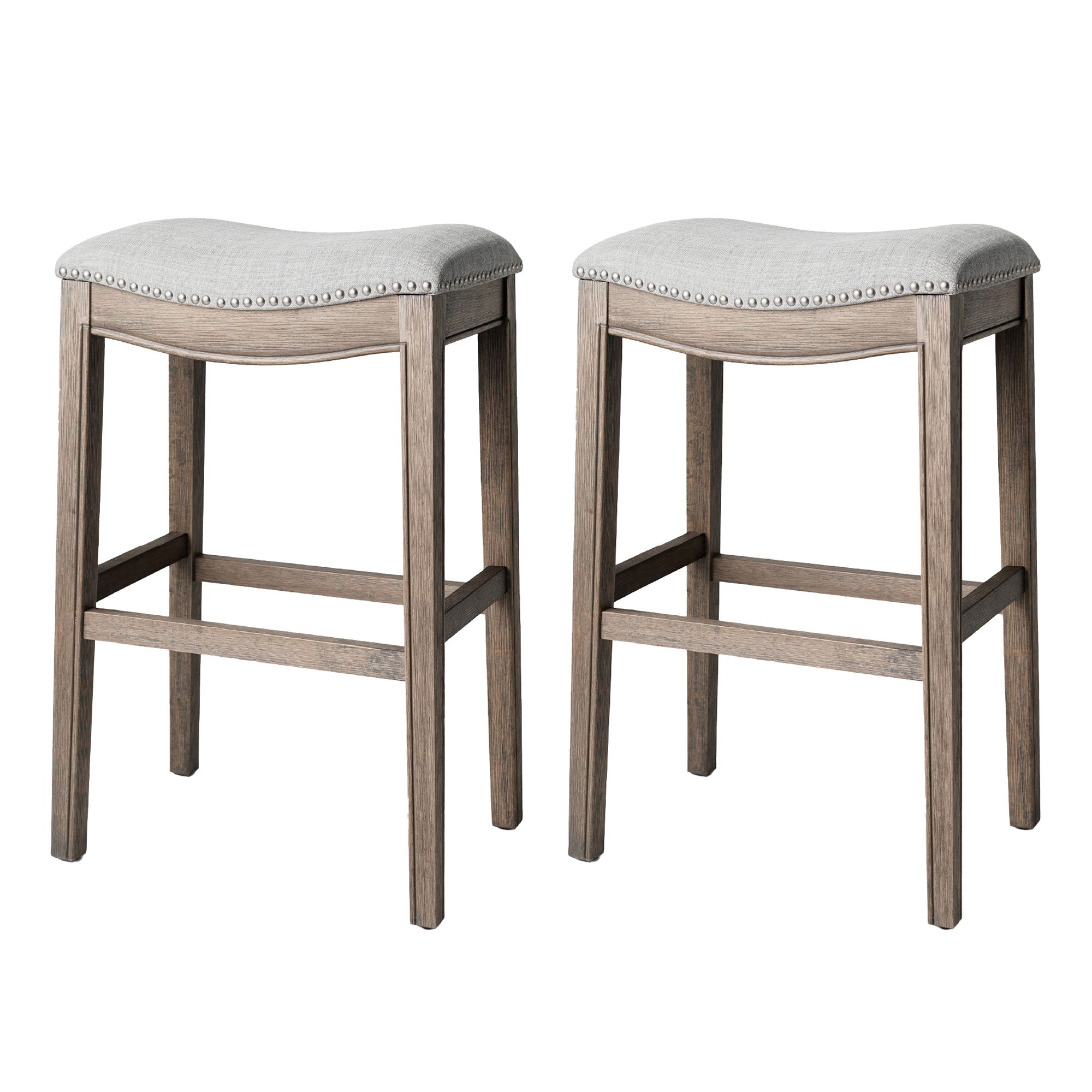 Maven Lane Adrien Saddle Bar Stool, Reclaimed Oak, Bar Height (Used) (2 Pack) - VMInnovations