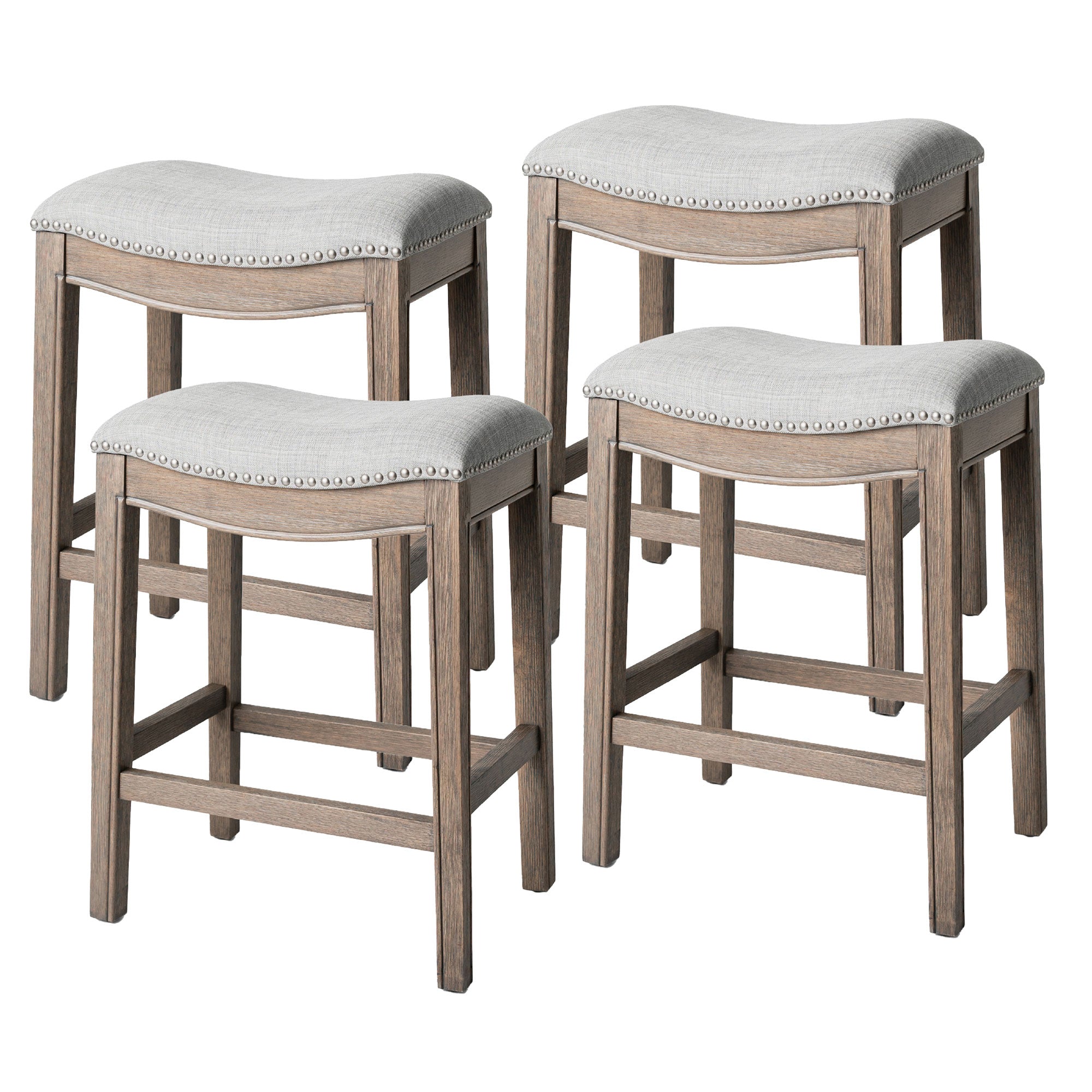 Adrien Backless Saddle Kitchen Stool 25.7"H, Reclaimed Oak (For Parts) (4Pk) - VMInnovations