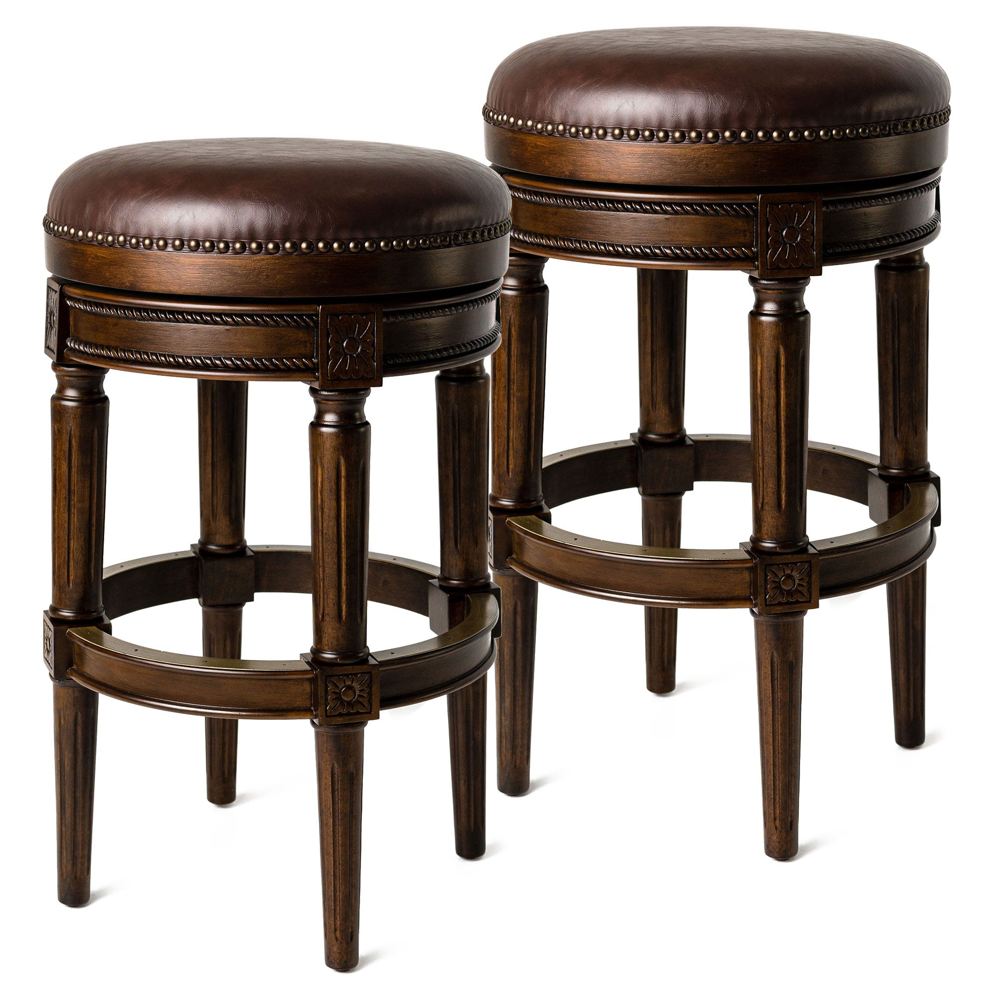 Maven Lane Kitchen Swivel Bar Stool, Dark Walnut, Bar Height, Set of 2(Open Box) - VMInnovations