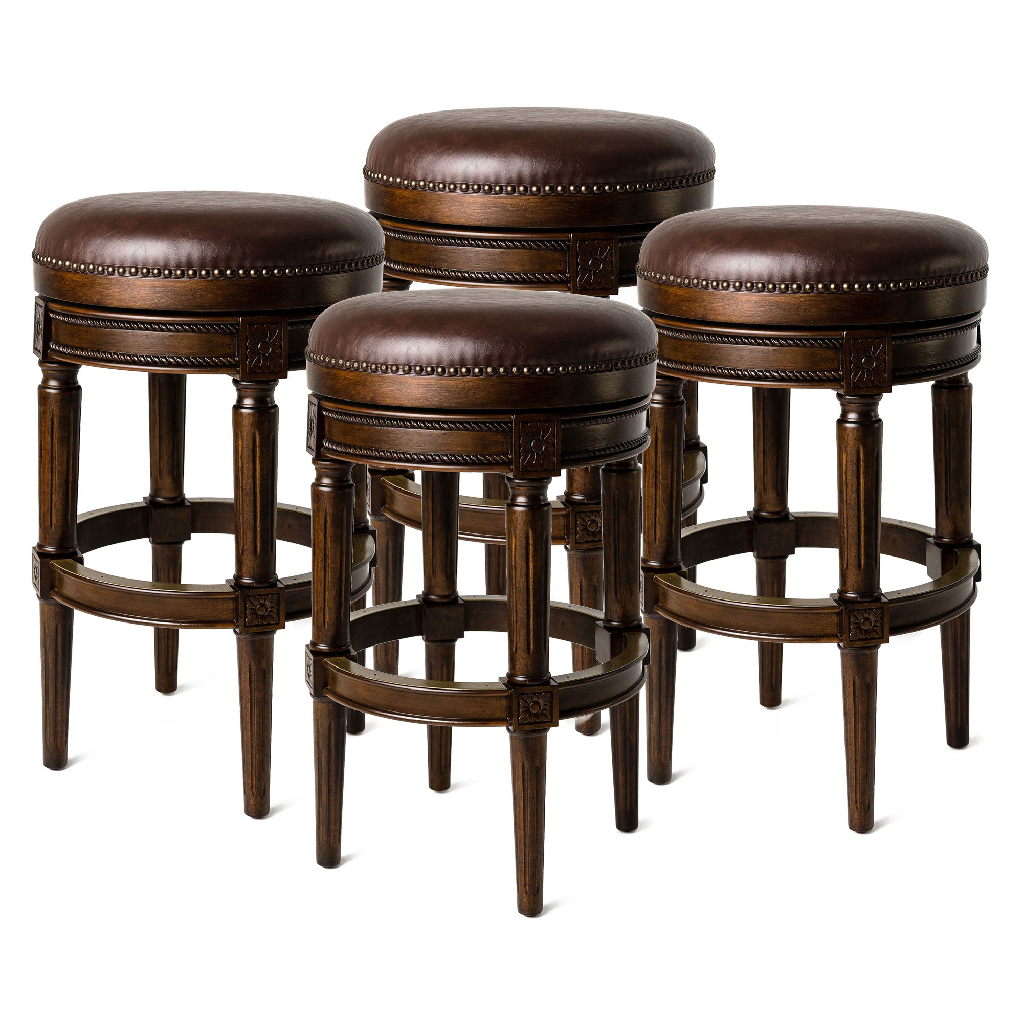 Maven Lane Pullman Backless Swivel Bar Stool, Dark Walnut (Open Box) (4 Pack) - VMInnovations