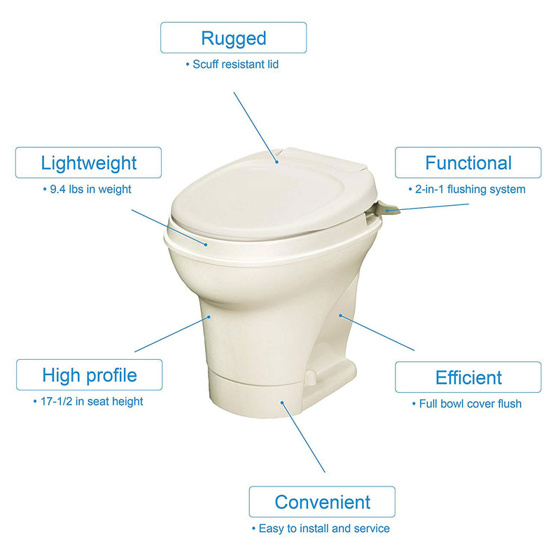 Thetford 31668 Aqua Magic V Hand Flush RV Travel High Profile Toilet, Parchment